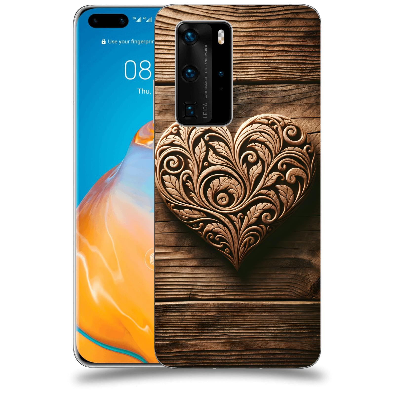 ACOVER Kryt na mobil Huawei P40 - Dřevěné srdce