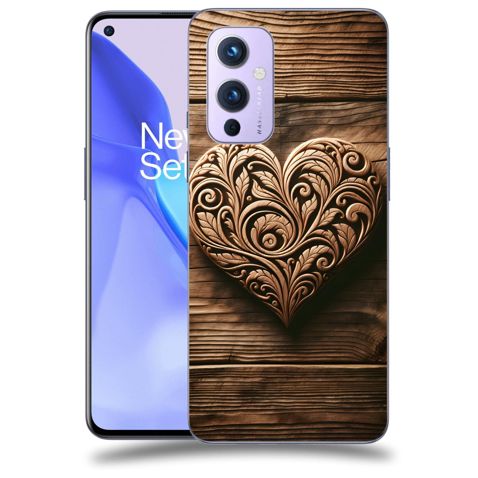 ACOVER Kryt na mobil OnePlus 9 - Dřevěné srdce
