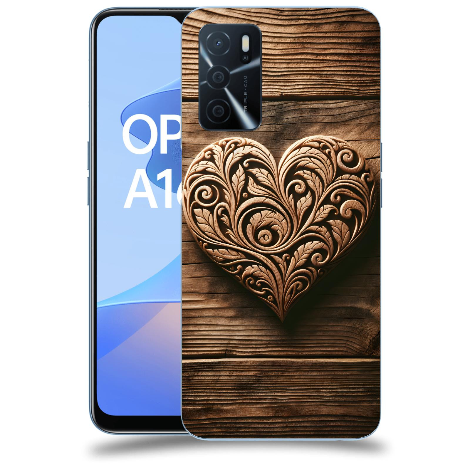 ACOVER Kryt na mobil OPPO A16s - Dřevěné srdce
