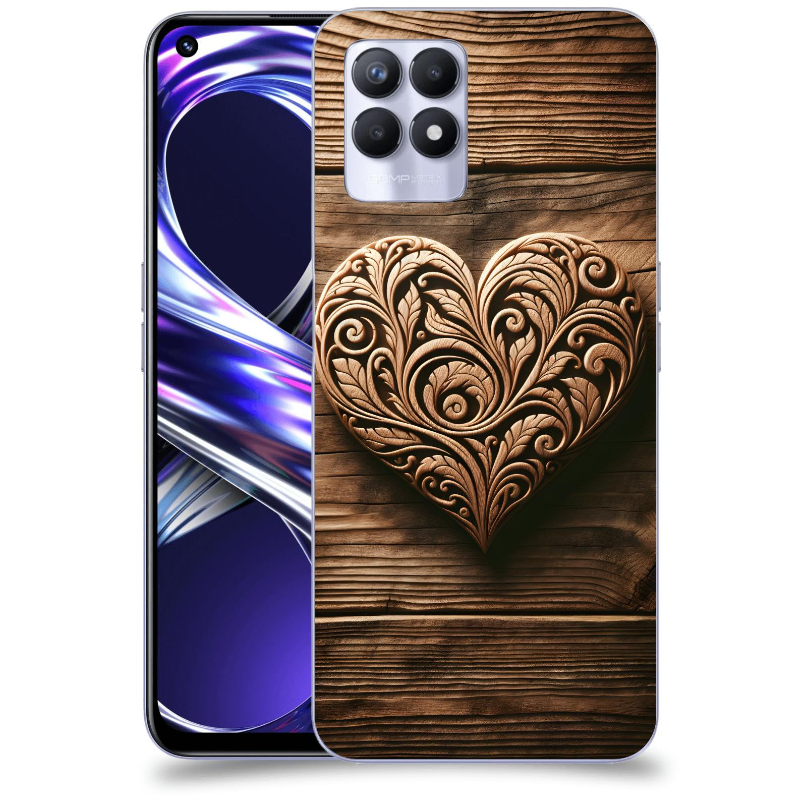 ACOVER Kryt na mobil Realme 8i - Dřevěné srdce
