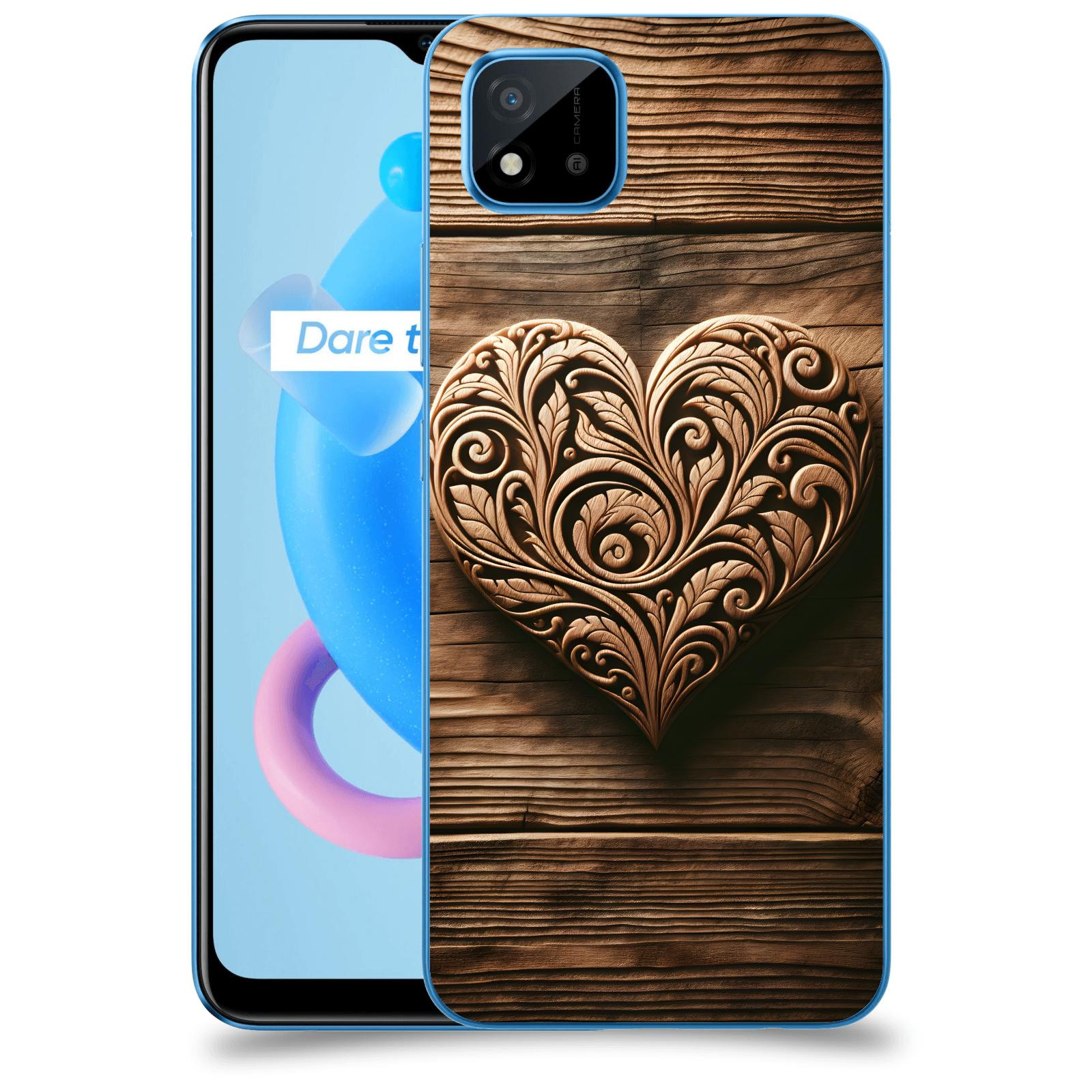 ACOVER Kryt na mobil Realme C11 (2021) - Dřevěné srdce