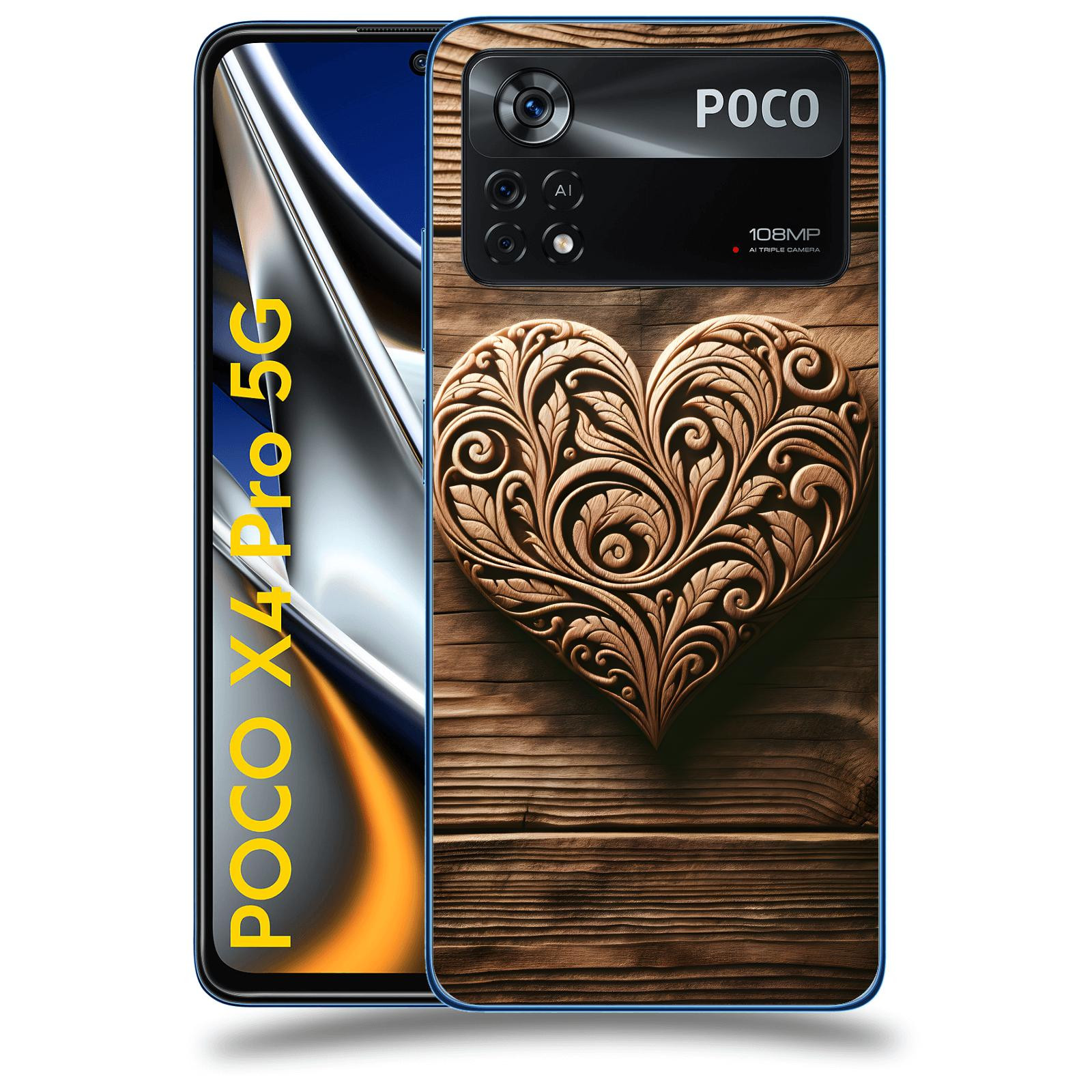 ACOVER Kryt na mobil Xiaomi Poco X4 Pro 5G - Dřevěné srdce