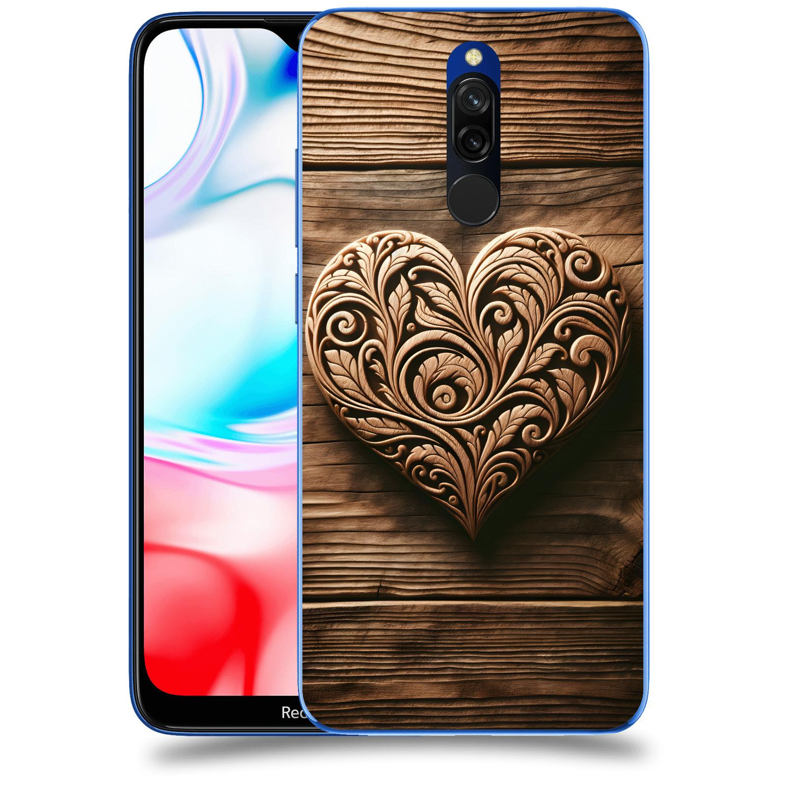 ACOVER Kryt na mobil Xiaomi Redmi 8 - Dřevěné srdce