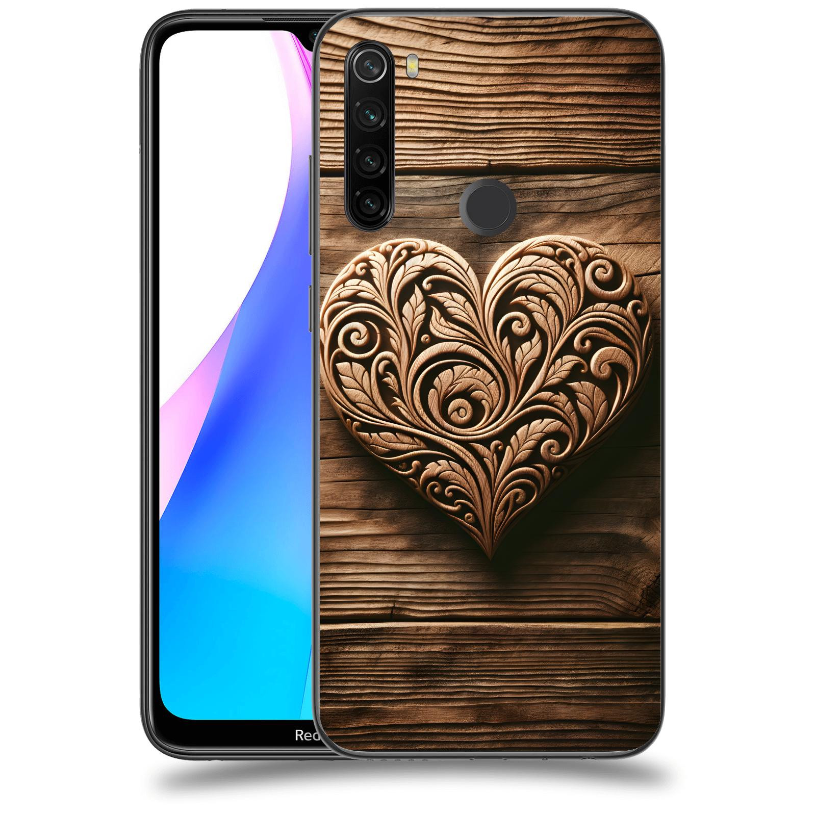 ACOVER Kryt na mobil Xiaomi Redmi Note 8T - Dřevěné srdce