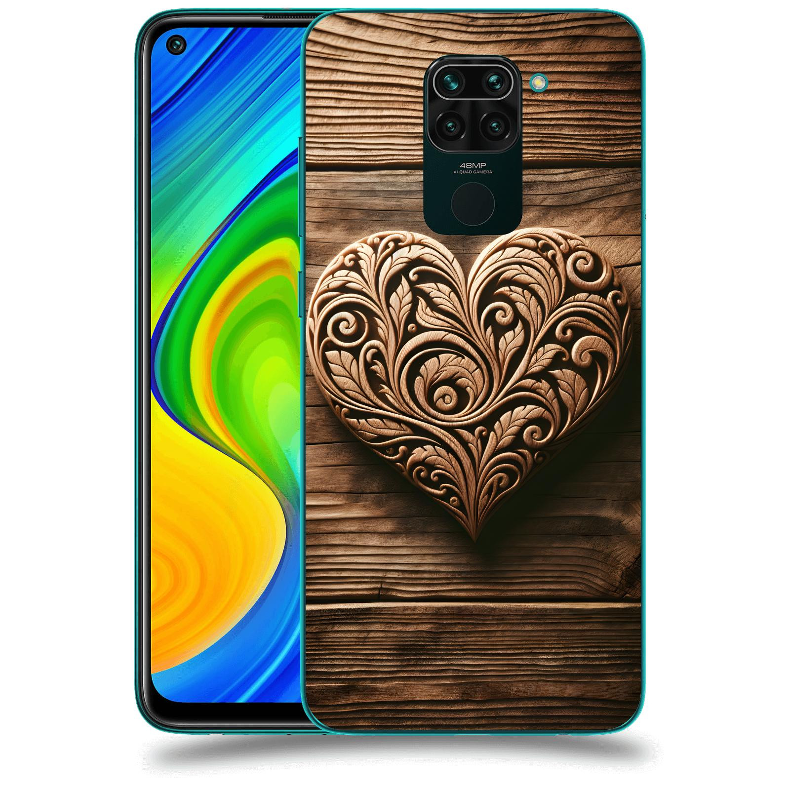 ACOVER Kryt na mobil Xiaomi Redmi Note 9 - Dřevěné srdce