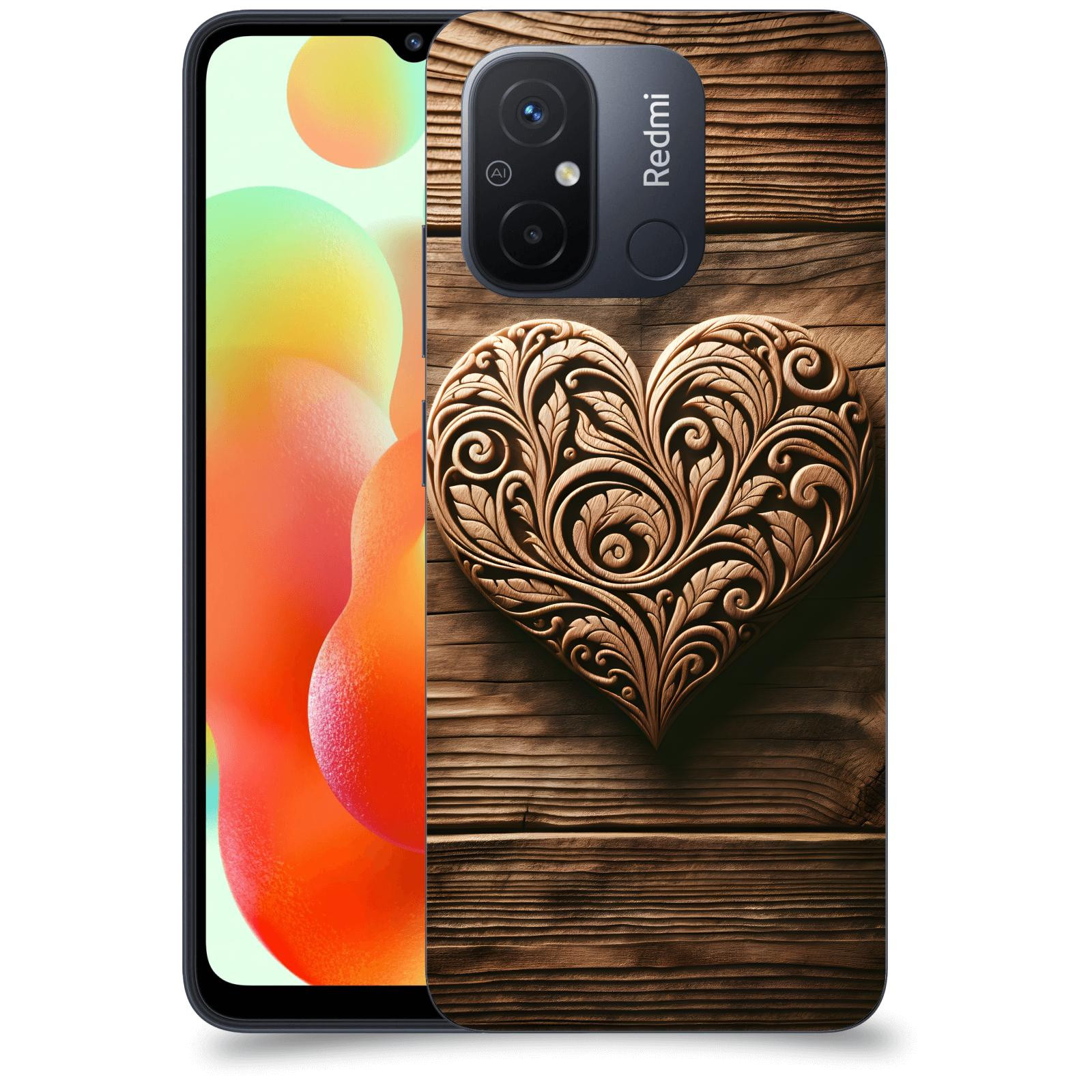 ACOVER Kryt na mobil Xiaomi Redmi 12C - Dřevěné srdce