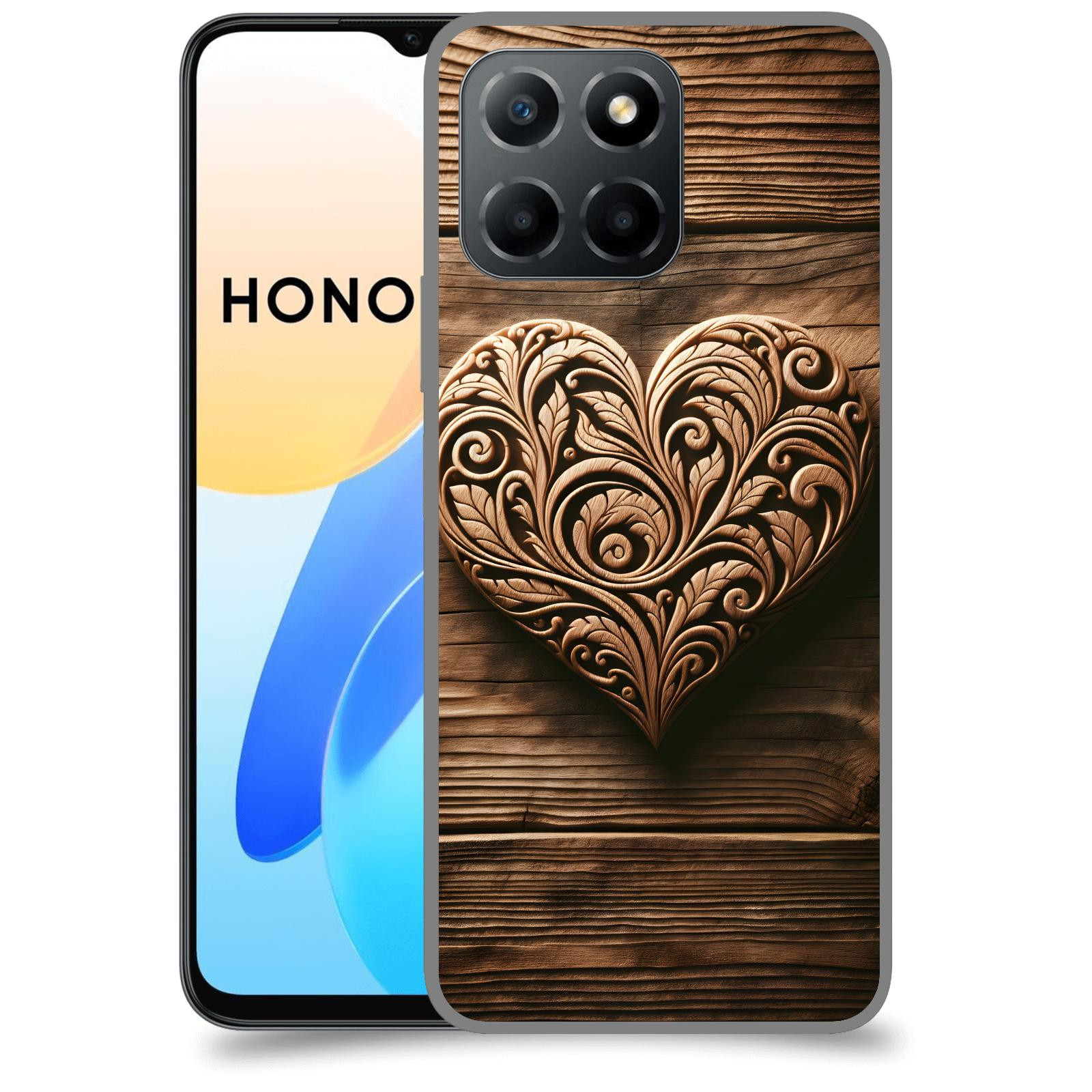ACOVER Kryt na mobil Honor X8 4G - Dřevěné srdce