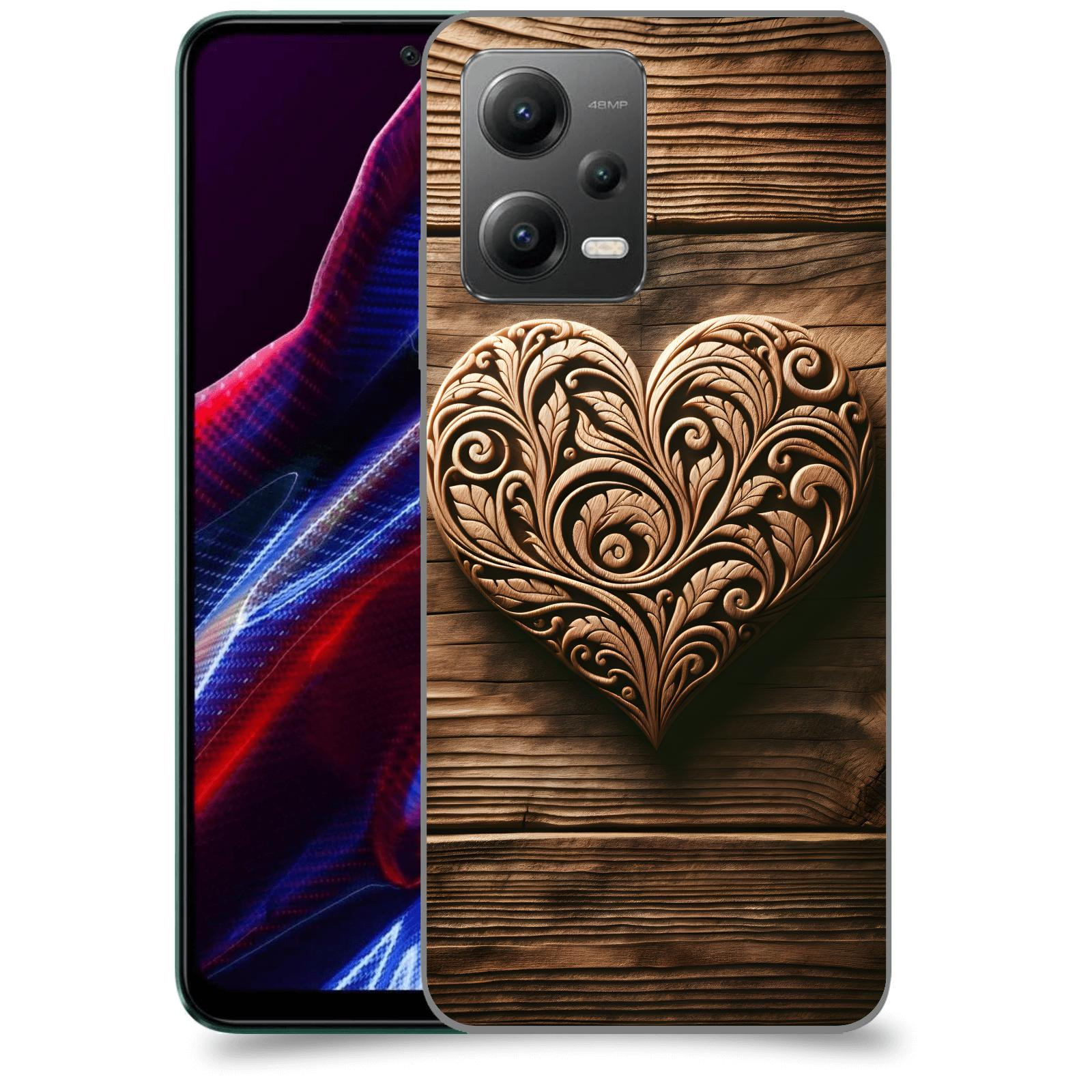 ACOVER Kryt na mobil Xiaomi Poco X5 - Dřevěné srdce