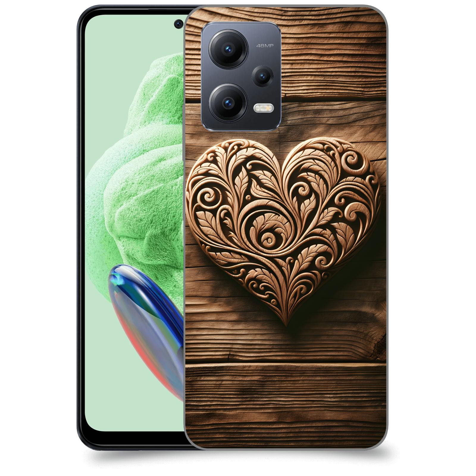 ACOVER Kryt na mobil Xiaomi Redmi Note 12 5G - Dřevěné srdce