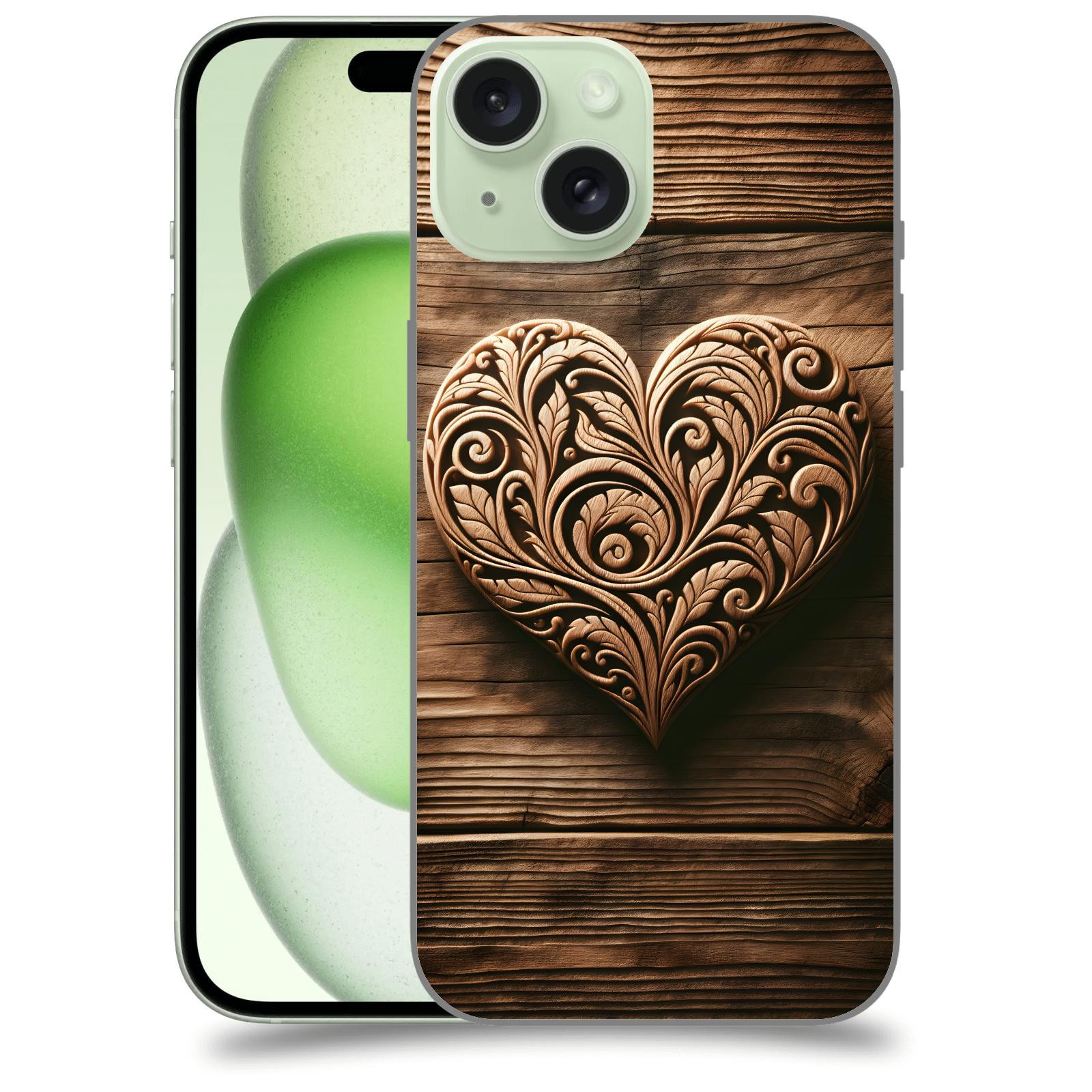 ACOVER Kryt na mobil Apple iPhone 15 - Dřevěné srdce