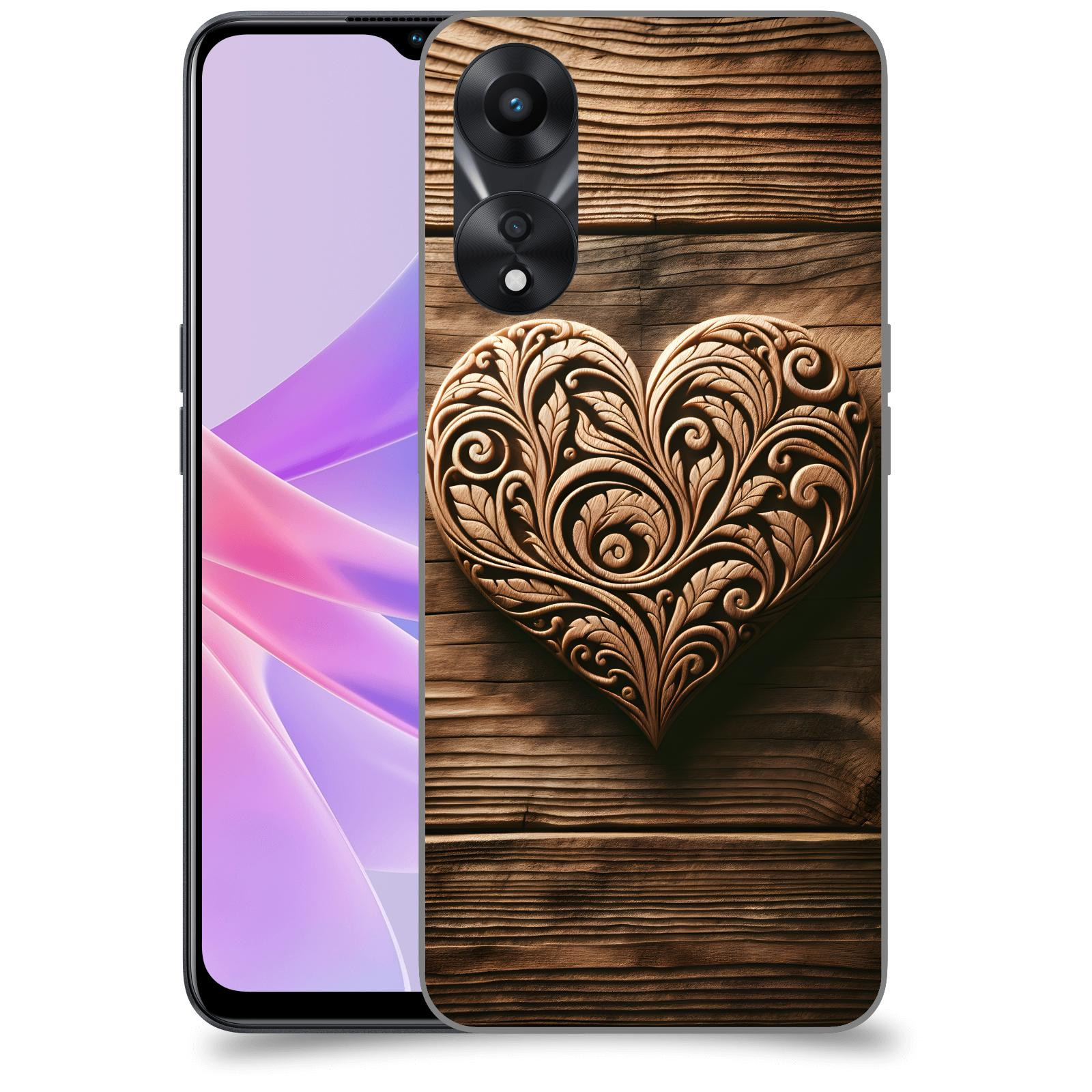 ACOVER Kryt na mobil OPPO A78 5G - Dřevěné srdce