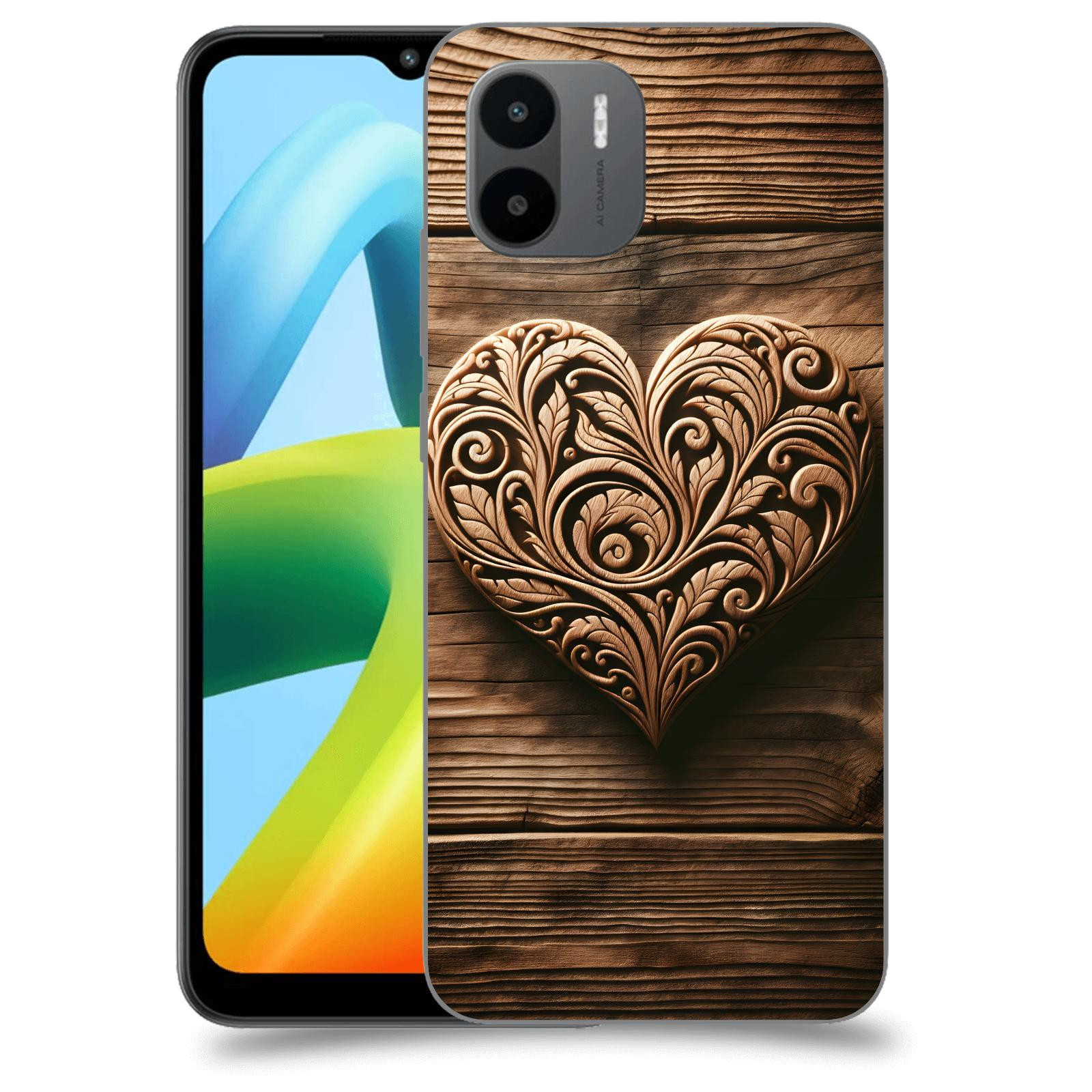ACOVER Kryt na mobil Xiaomi Redmi A1+ - Dřevěné srdce
