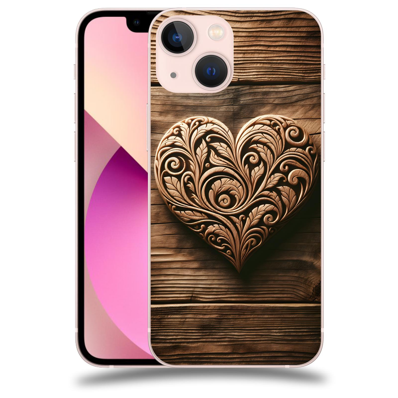 ACOVER Kryt na mobil Apple iPhone 13 mini - Dřevěné srdce