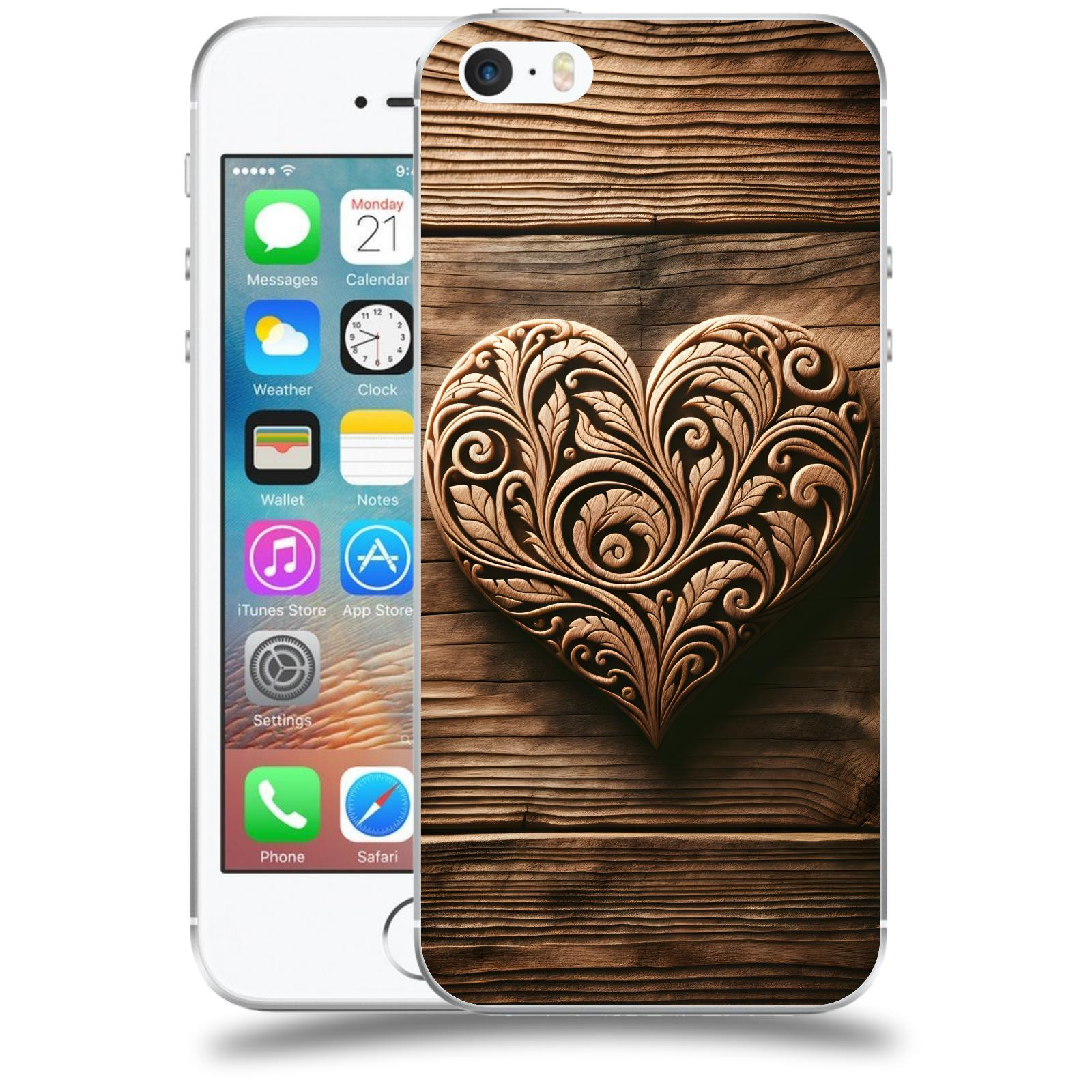 ACOVER Kryt na mobil Apple iPhone 5/5S/SE - Dřevěné srdce