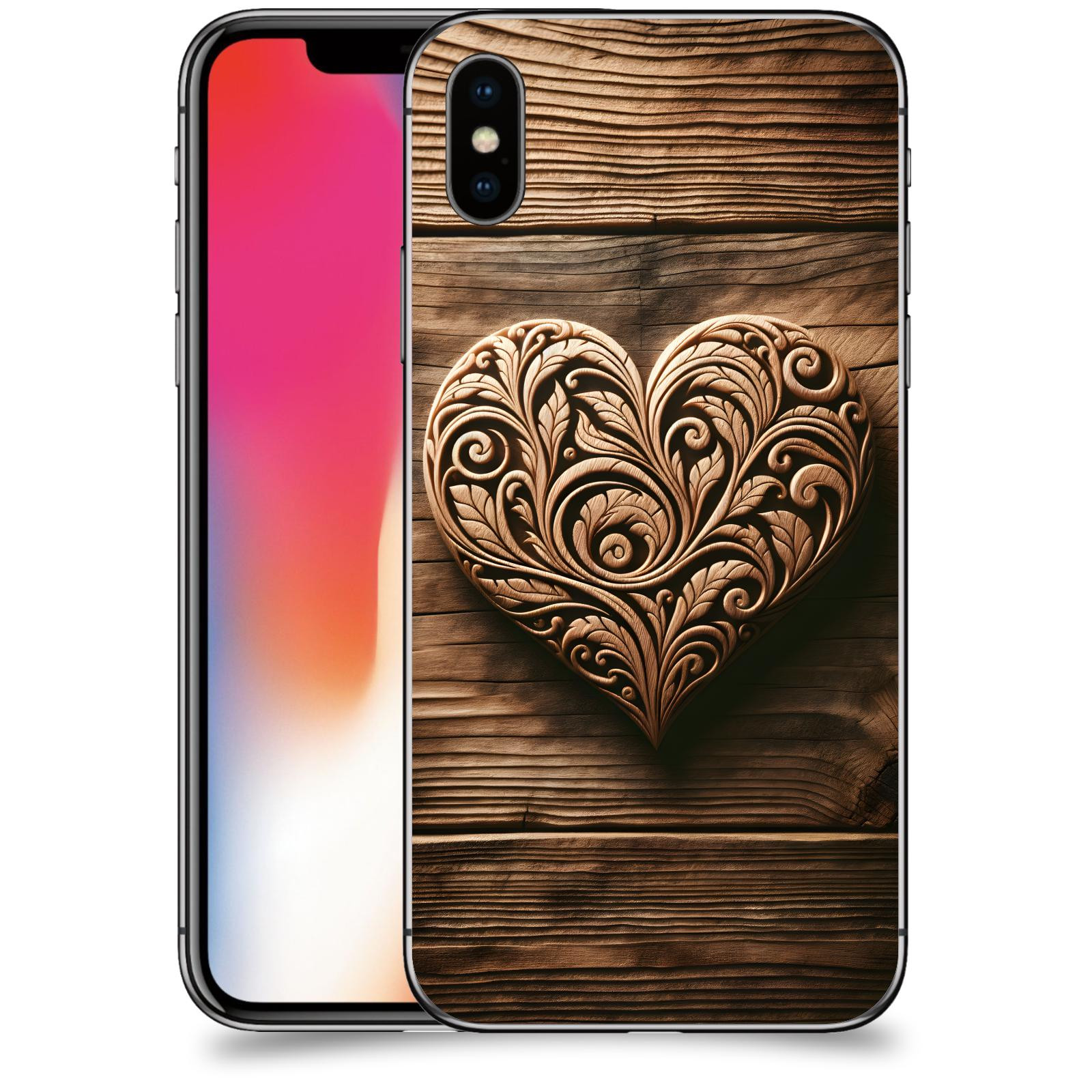 ACOVER Kryt na mobil Apple iPhone X/XS - Dřevěné srdce