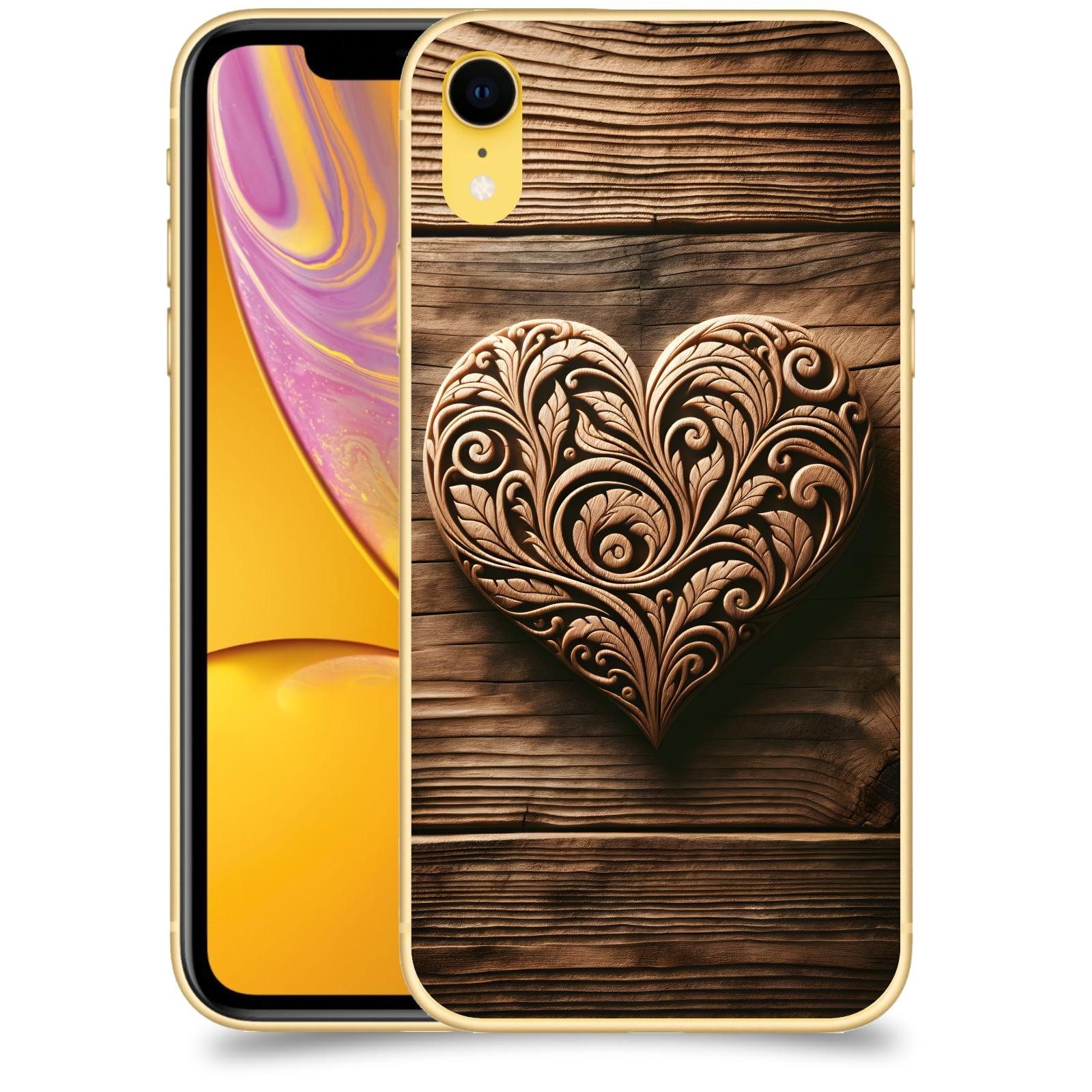 ACOVER Kryt na mobil Apple iPhone XR - Dřevěné srdce