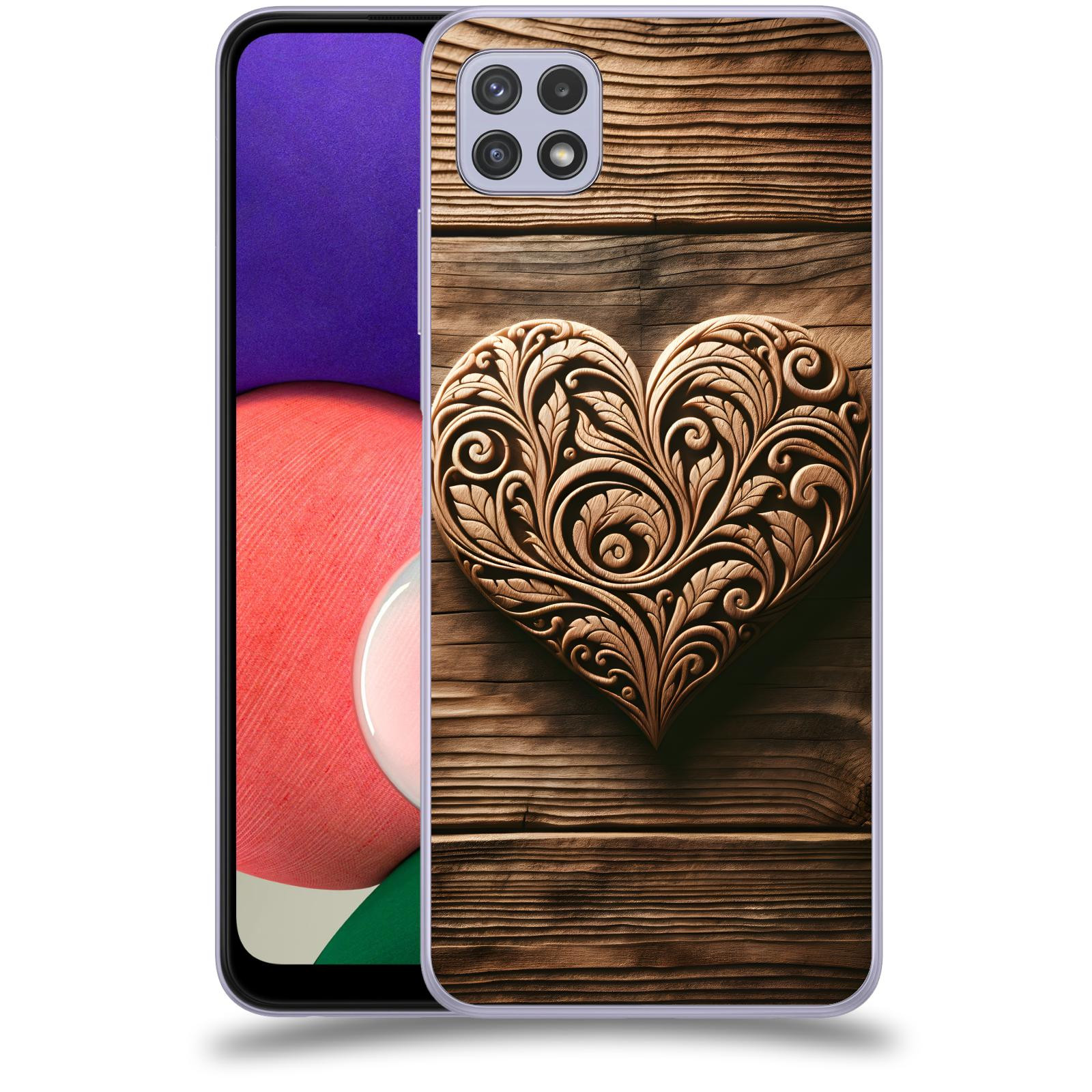 ACOVER Kryt na mobil Samsung Galaxy A22 5G A226B - Dřevěné srdce