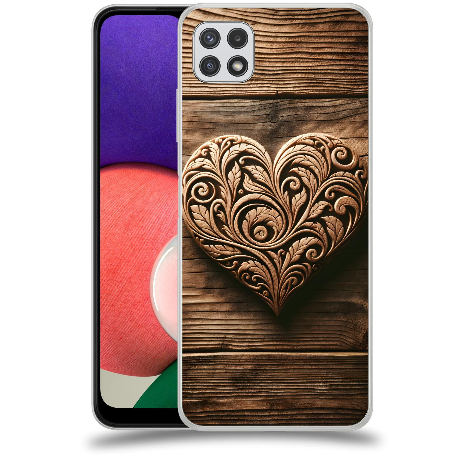 ACOVER Kryt na mobil Samsung Galaxy A22 A225F - Dřevěné srdce