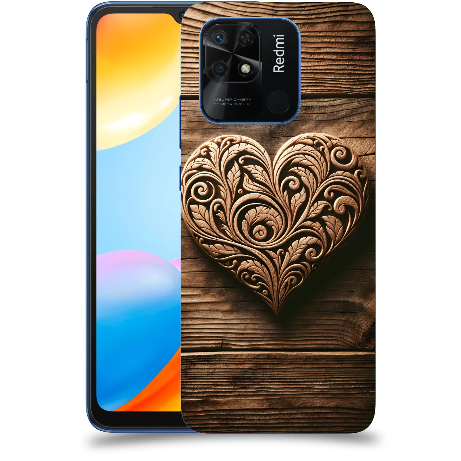ACOVER Kryt na mobil Xiaomi Redmi 10C - Dřevěné srdce
