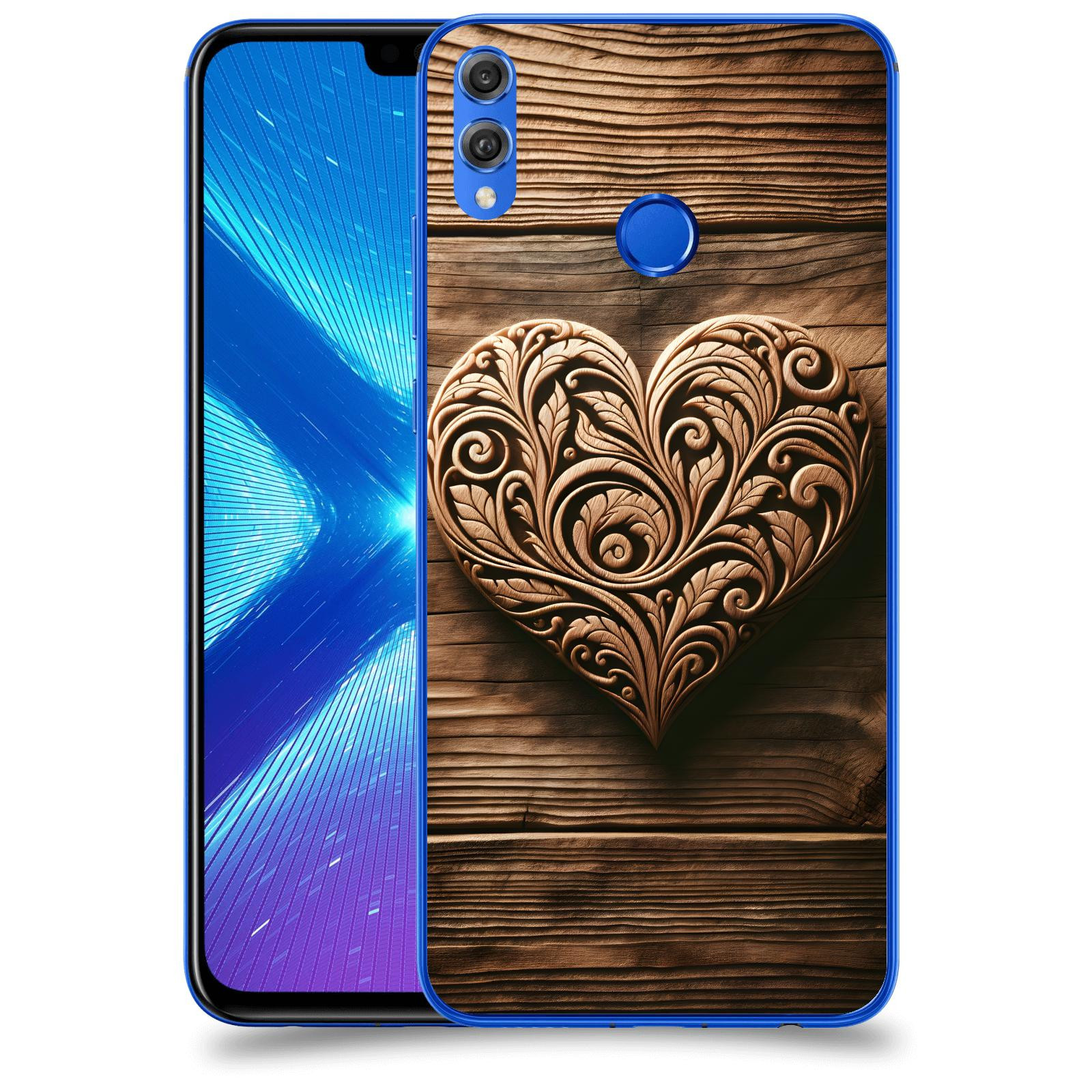 ACOVER Kryt na mobil Honor 8X - Dřevěné srdce