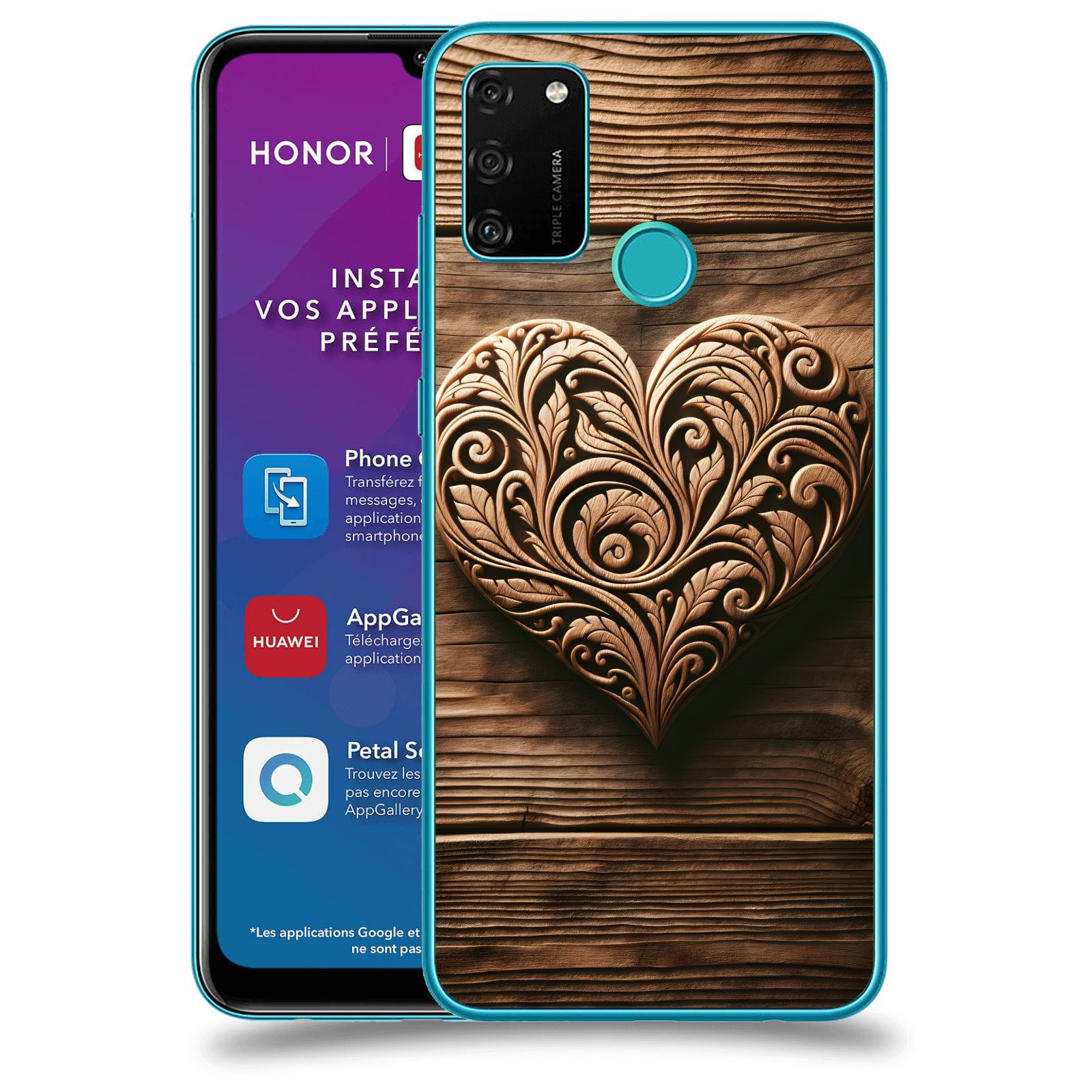 ACOVER Kryt na mobil Honor 9A - Dřevěné srdce