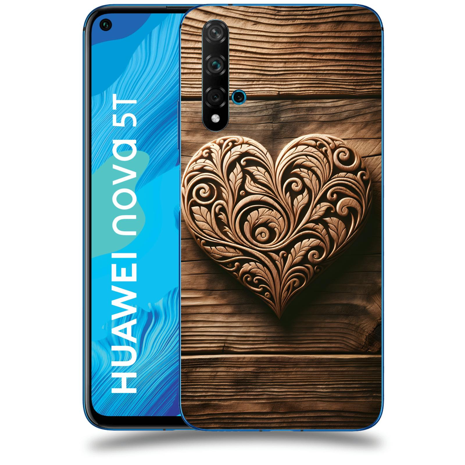ACOVER Kryt na mobil Huawei Nova 5T - Dřevěné srdce
