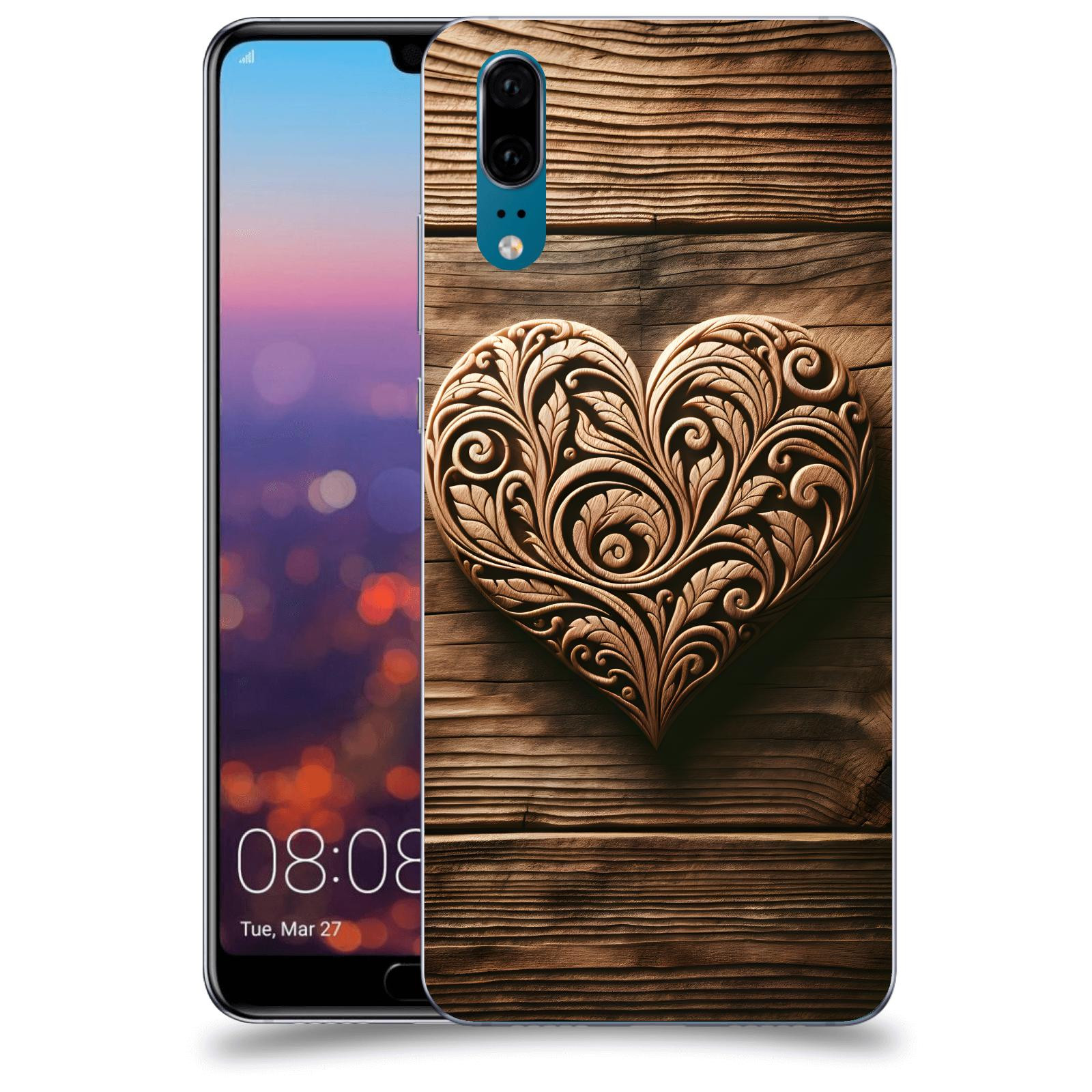 ACOVER Kryt na mobil Huawei P20 - Dřevěné srdce