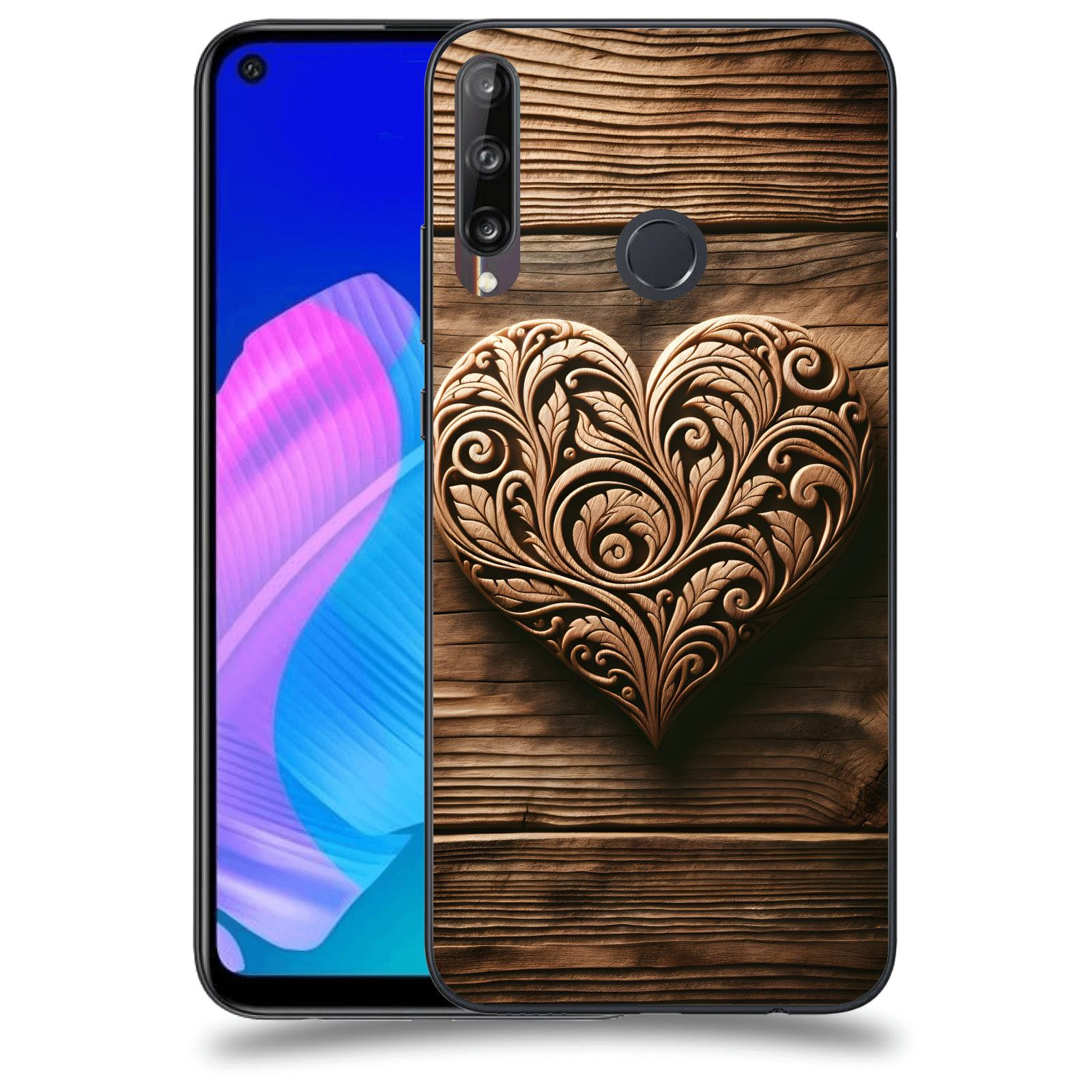 ACOVER Kryt na mobil Huawei P40 Lite E - Dřevěné srdce