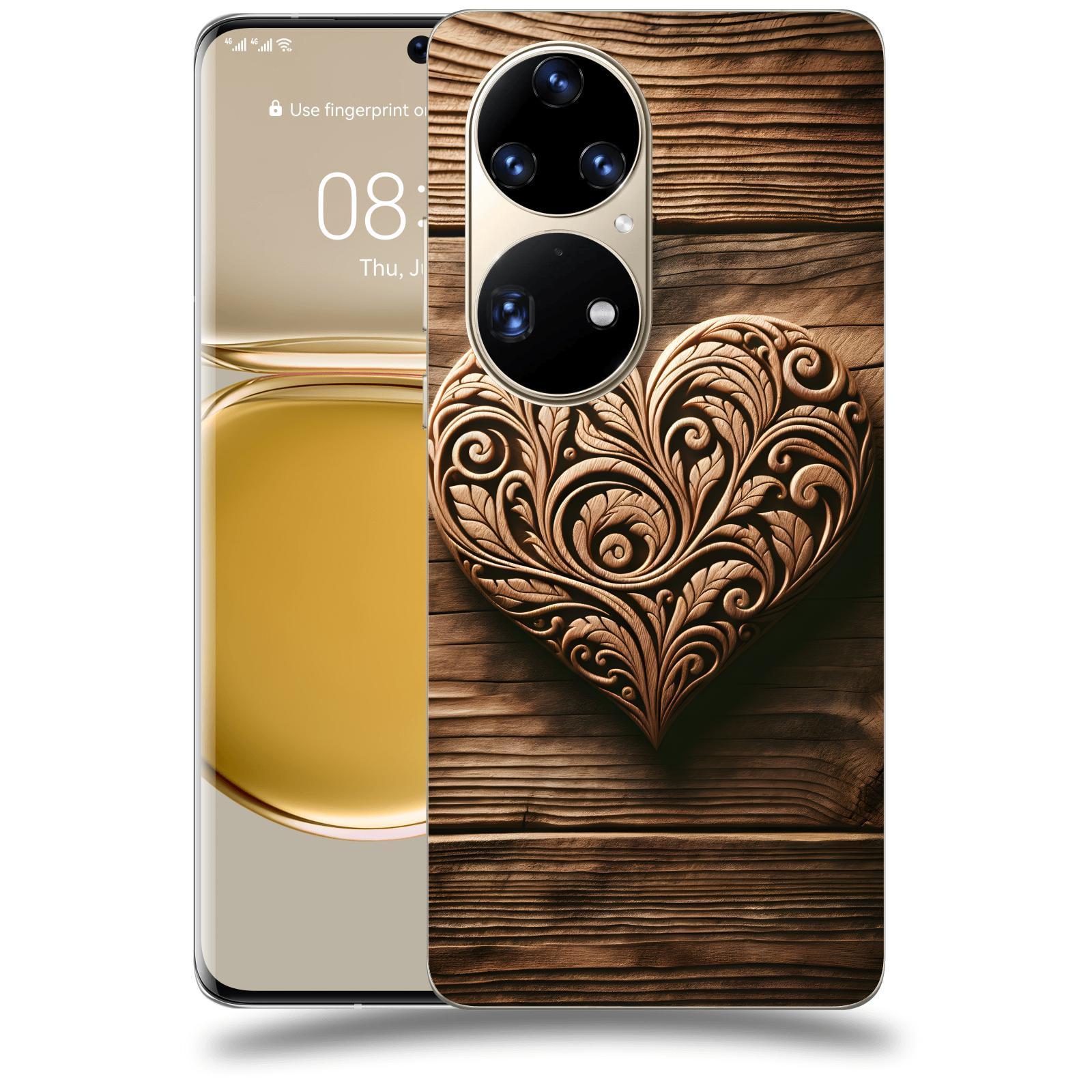 ACOVER Kryt na mobil Huawei P50 - Dřevěné srdce