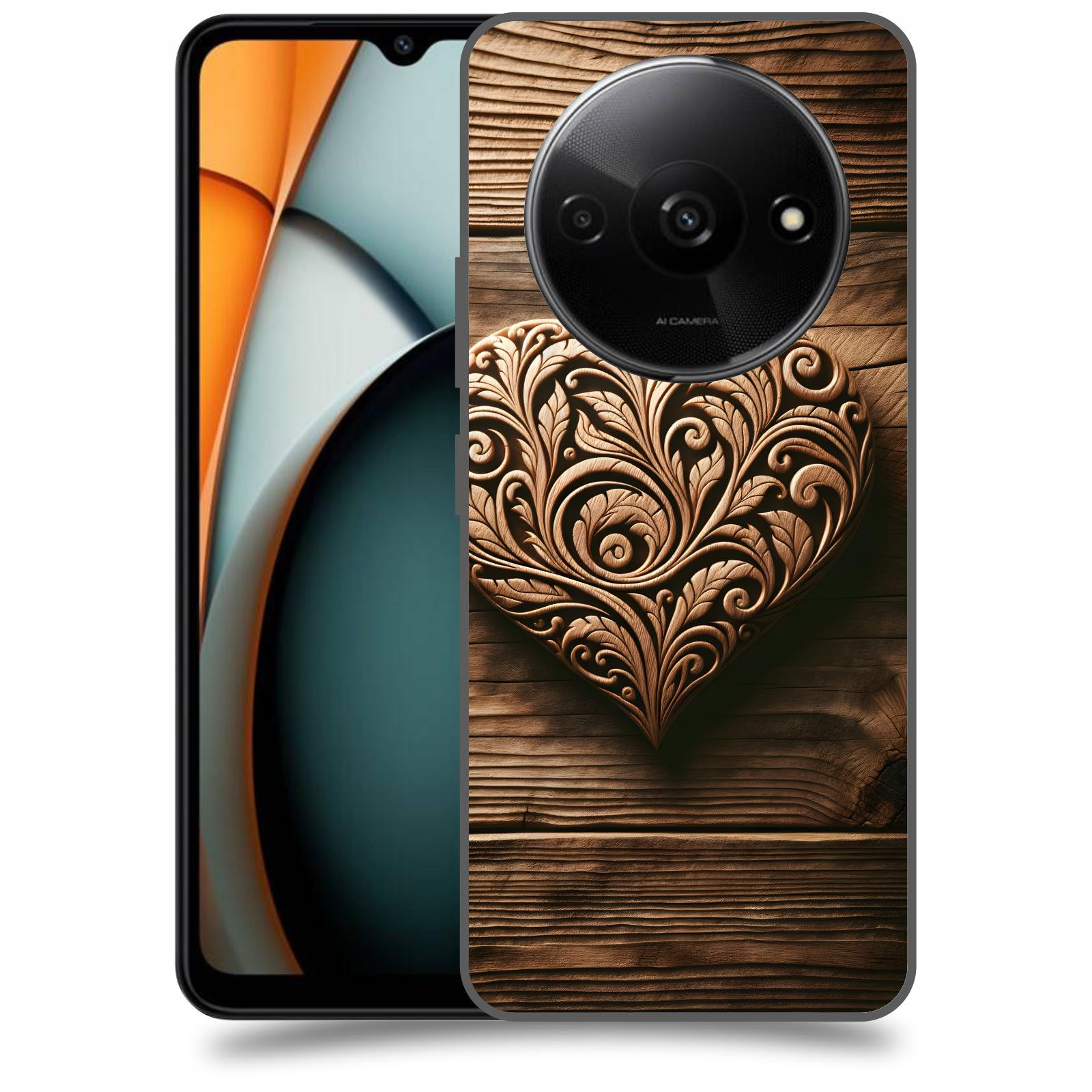 ACOVER Kryt na mobil Xiaomi Redmi A3 - Dřevěné srdce