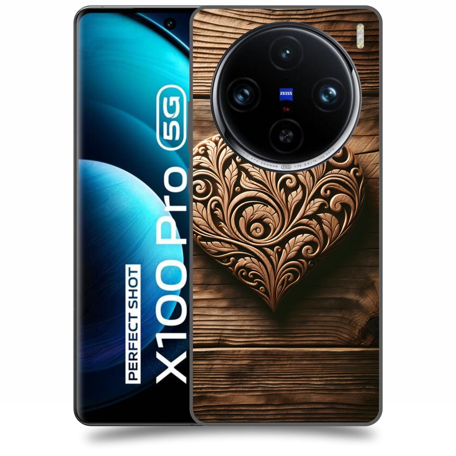 ACOVER Kryt na mobil Vivo X100 Pro 5G - Dřevěné srdce