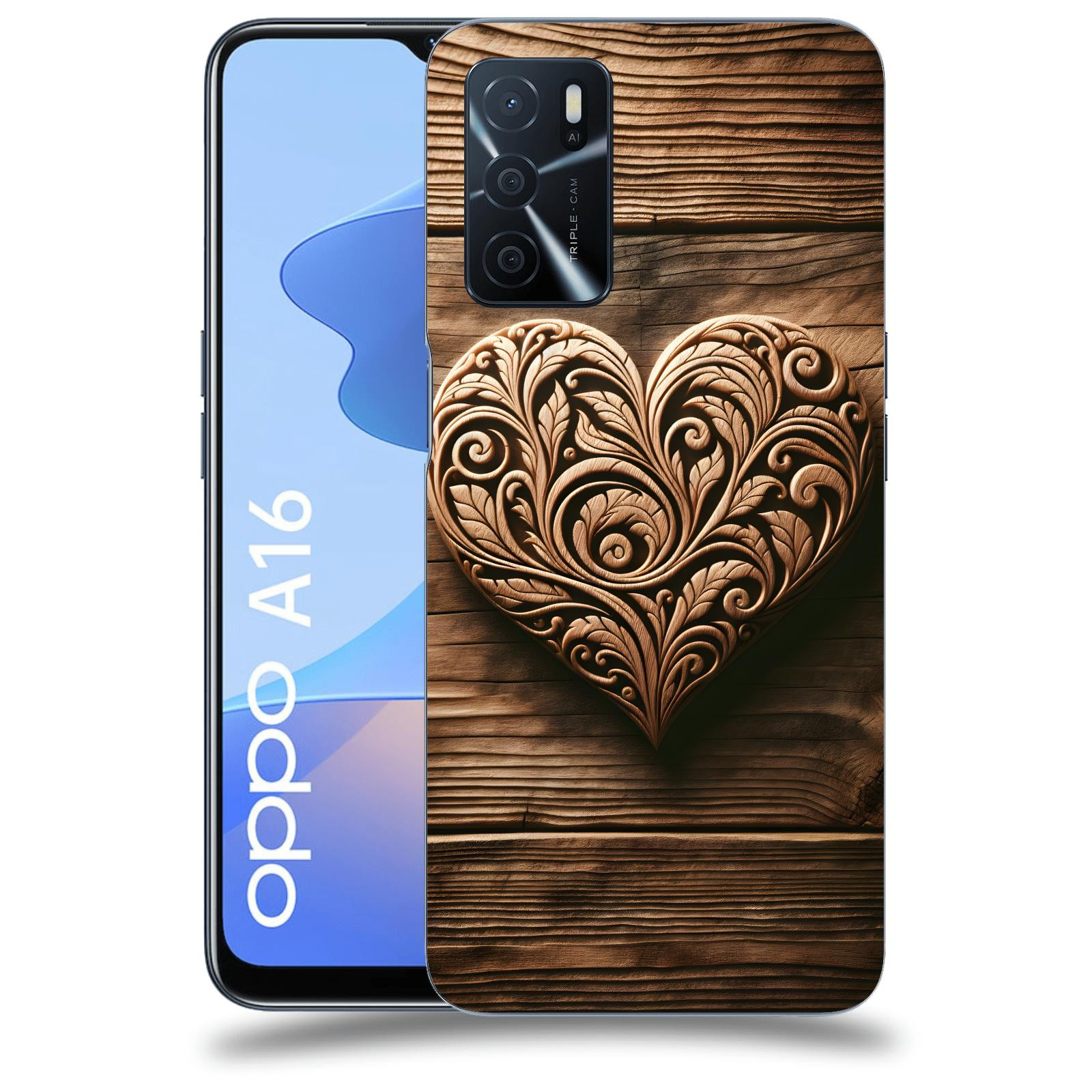 ACOVER Kryt na mobil OPPO A16 - Dřevěné srdce