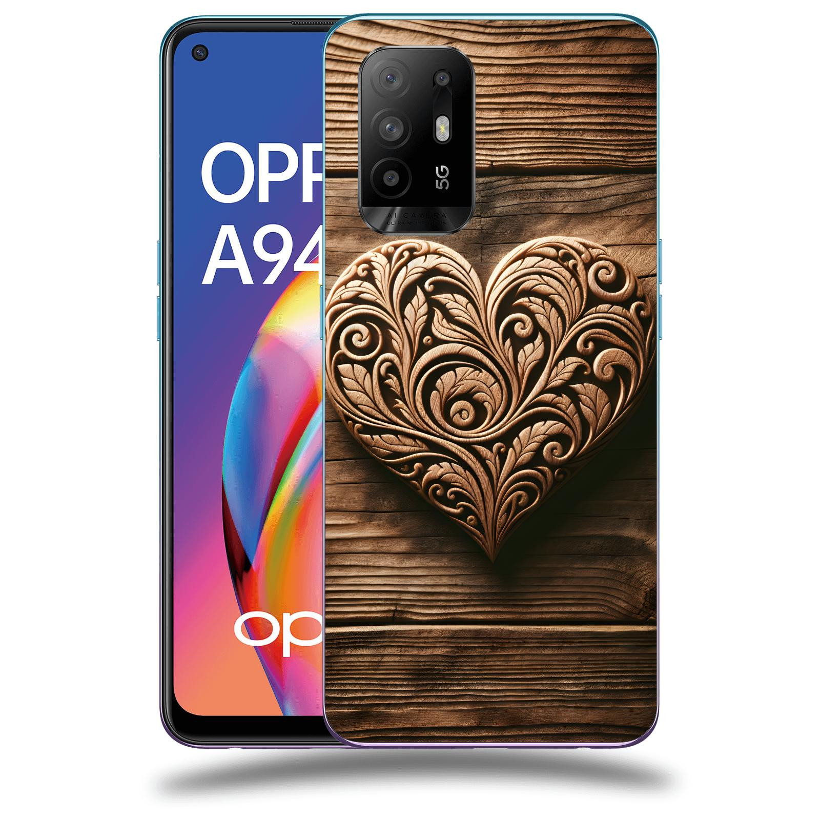 ACOVER Kryt na mobil OPPO A94 5G - Dřevěné srdce