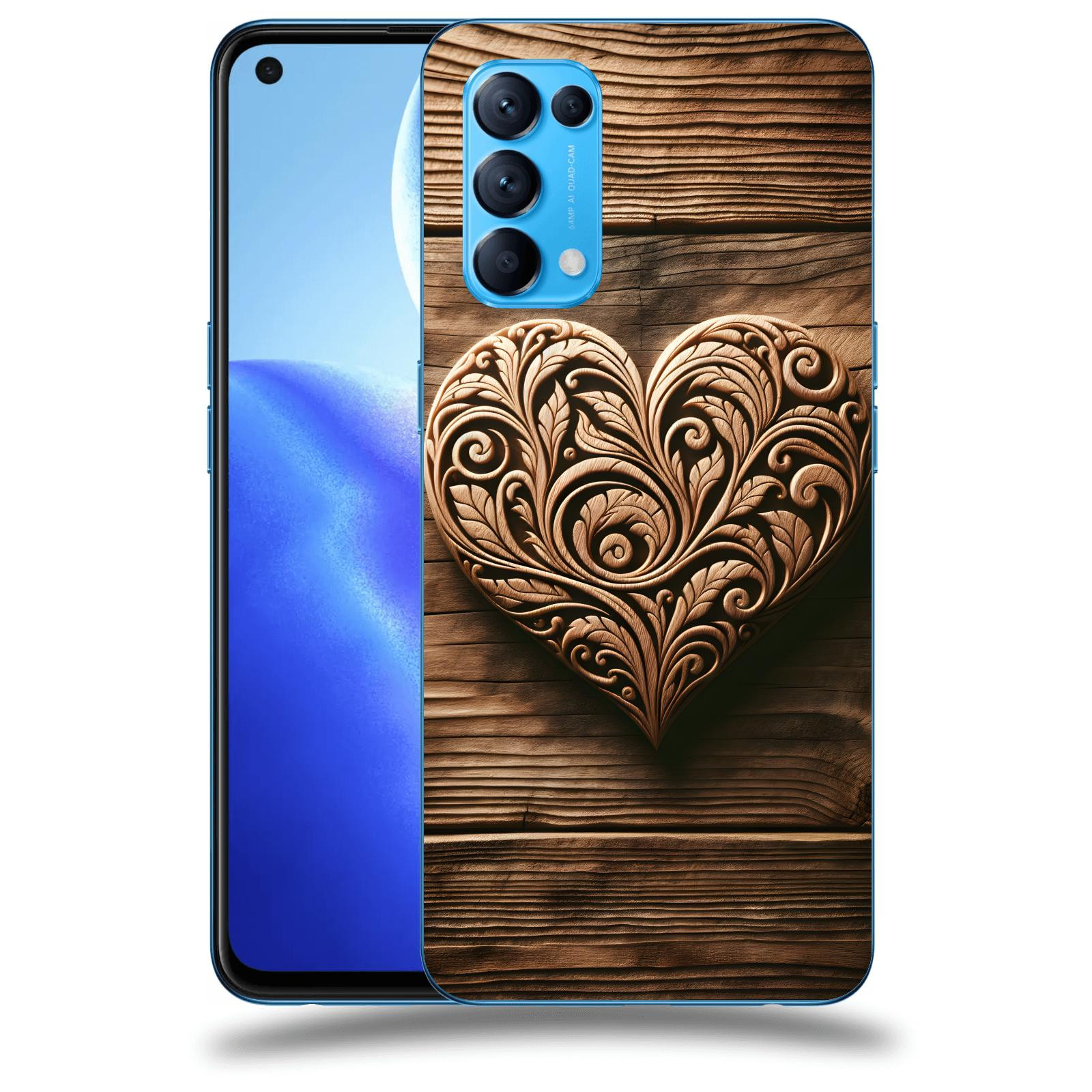 ACOVER Kryt na mobil OPPO Reno 5 5G - Dřevěné srdce