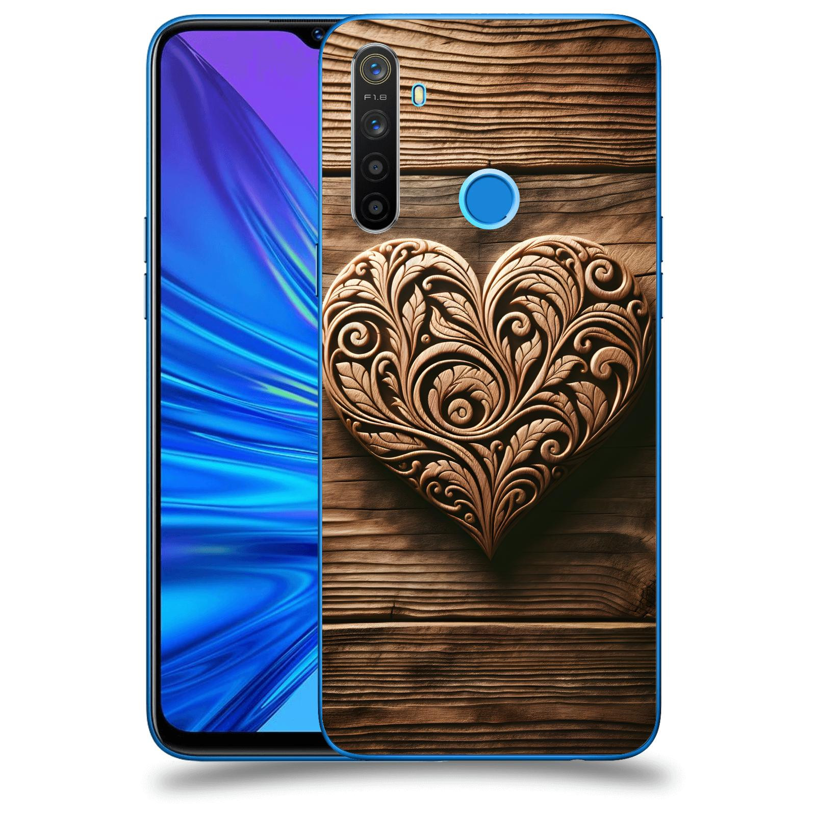 ACOVER Kryt na mobil Realme 5 - Dřevěné srdce