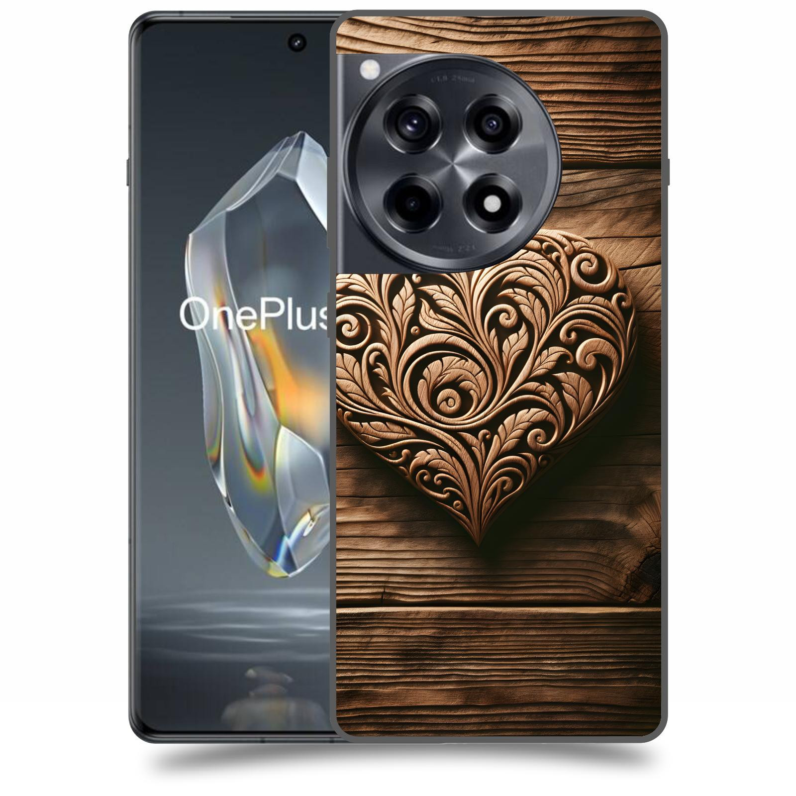 ACOVER Kryt na mobil OnePlus 12 - Dřevěné srdce