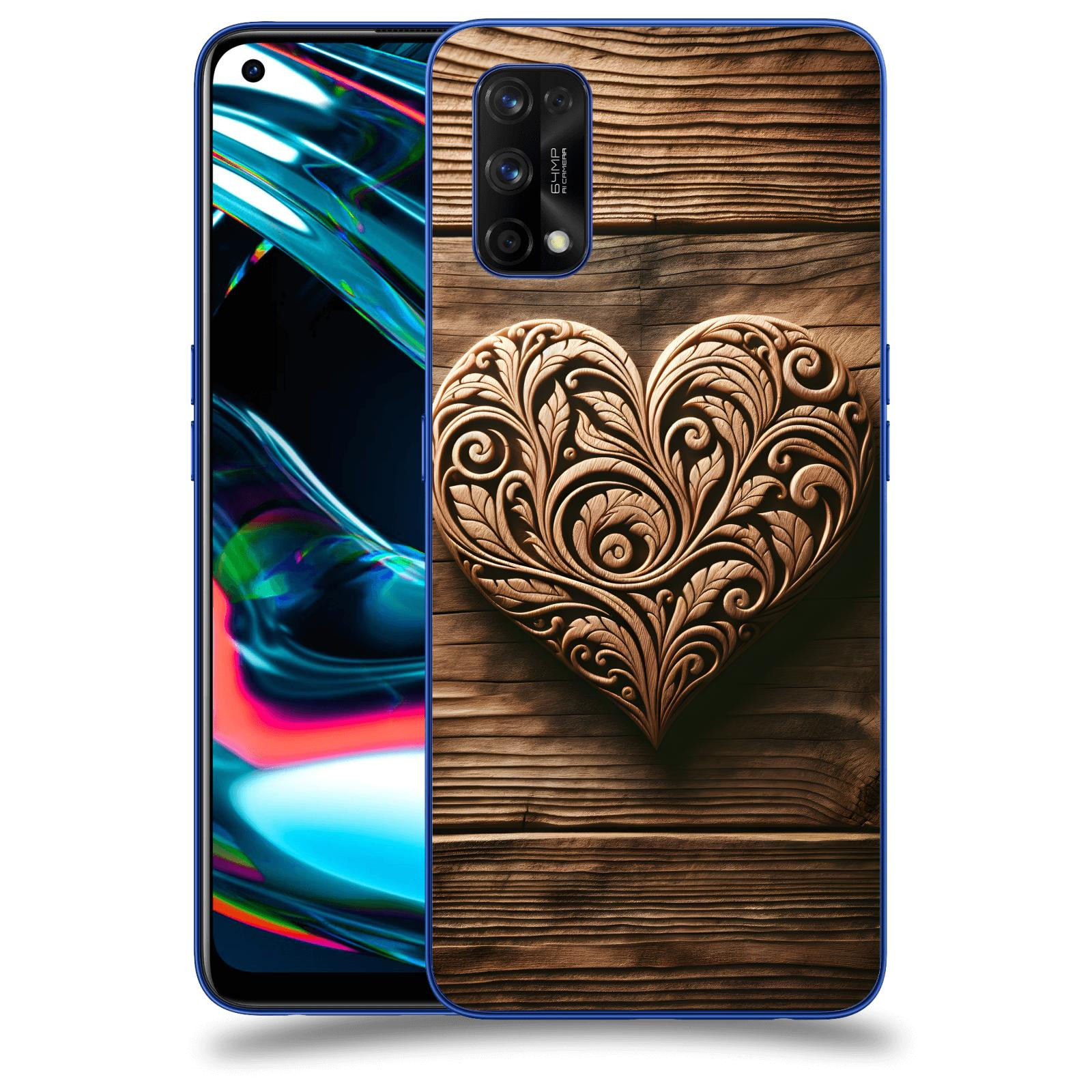 ACOVER Kryt na mobil Realme 7 Pro - Dřevěné srdce