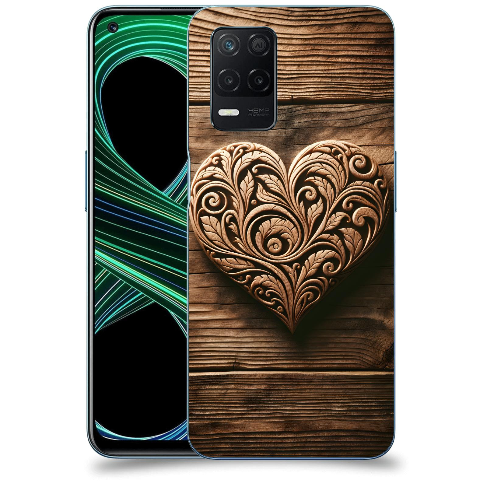 ACOVER Kryt na mobil Realme 8 5G - Dřevěné srdce