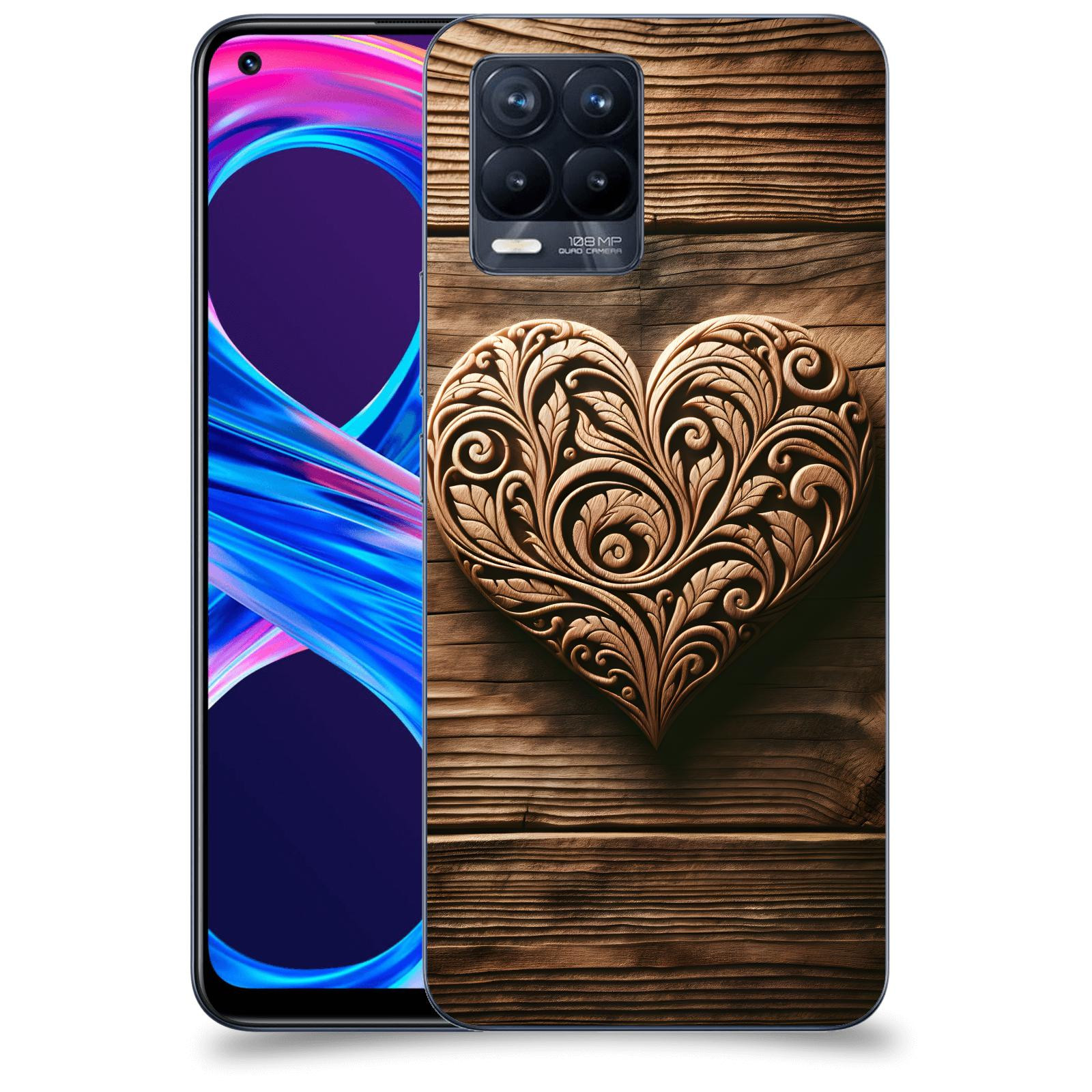 ACOVER Kryt na mobil Realme 8 Pro - Dřevěné srdce