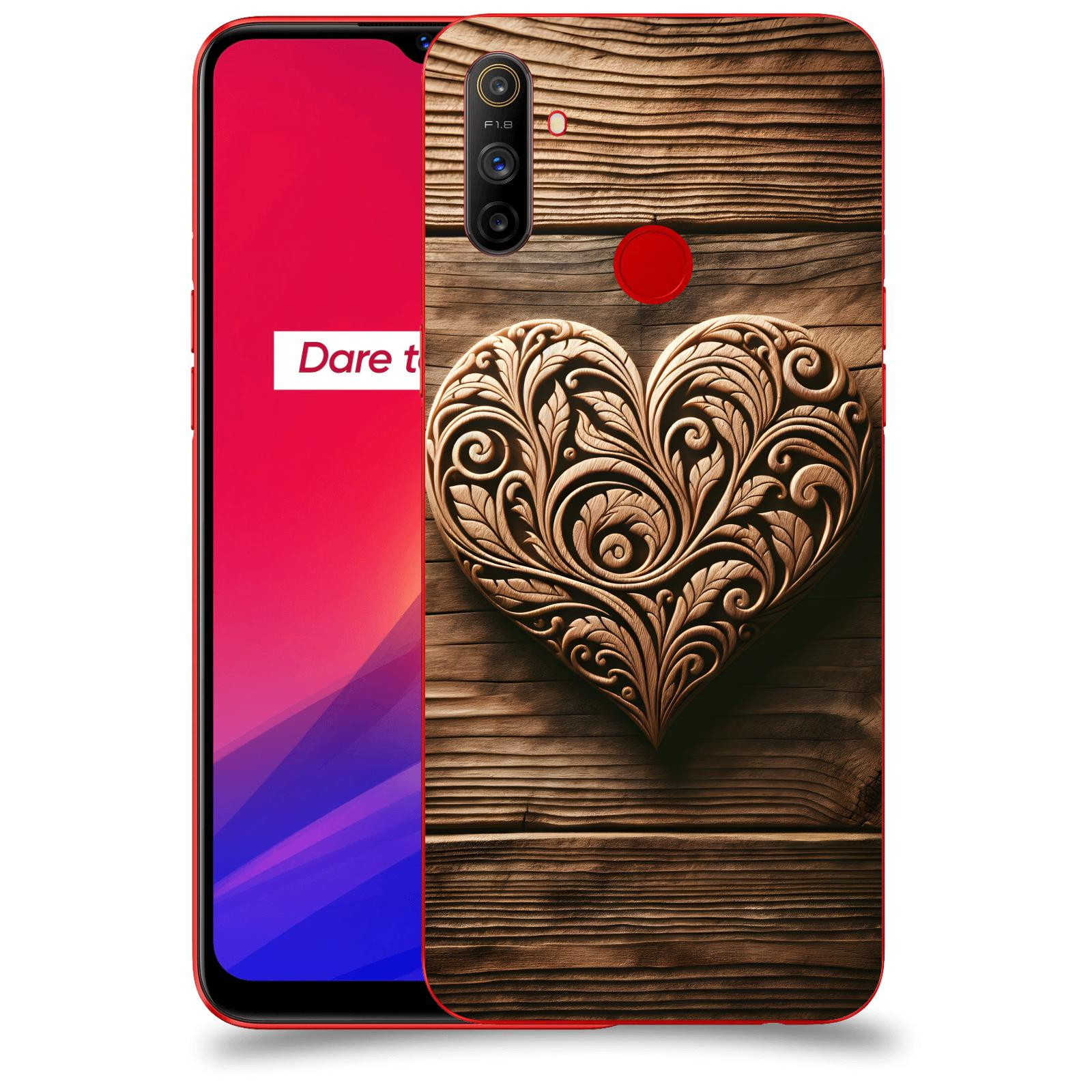 ACOVER Kryt na mobil Realme C3 - Dřevěné srdce