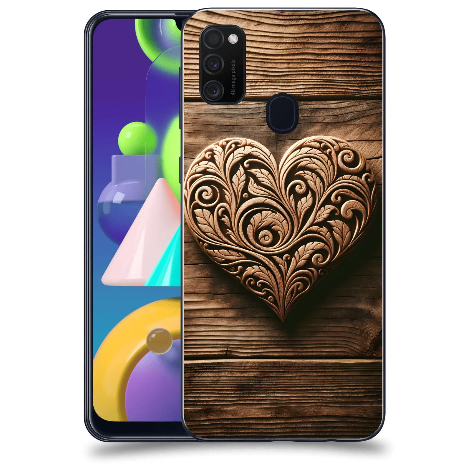 ACOVER Kryt na mobil Samsung Galaxy M21 M215F - Dřevěné srdce