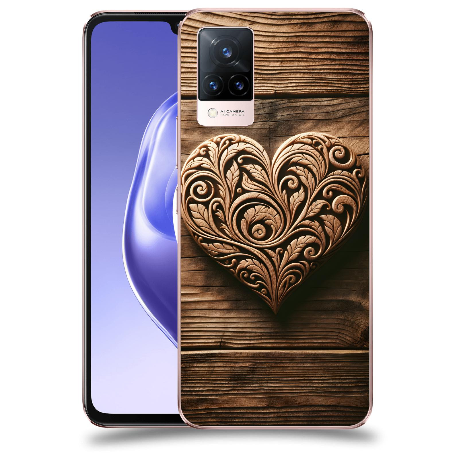 ACOVER Kryt na mobil Vivo V21 5G - Dřevěné srdce