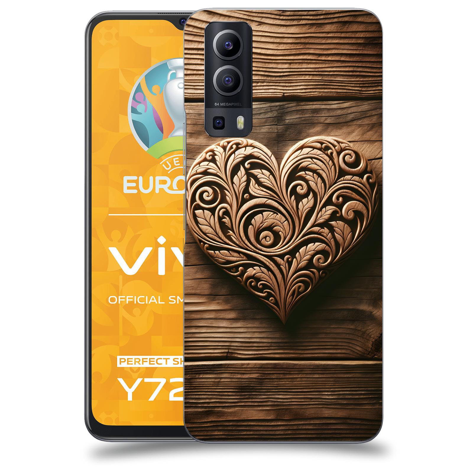 ACOVER Kryt na mobil Vivo Y72 5G - Dřevěné srdce