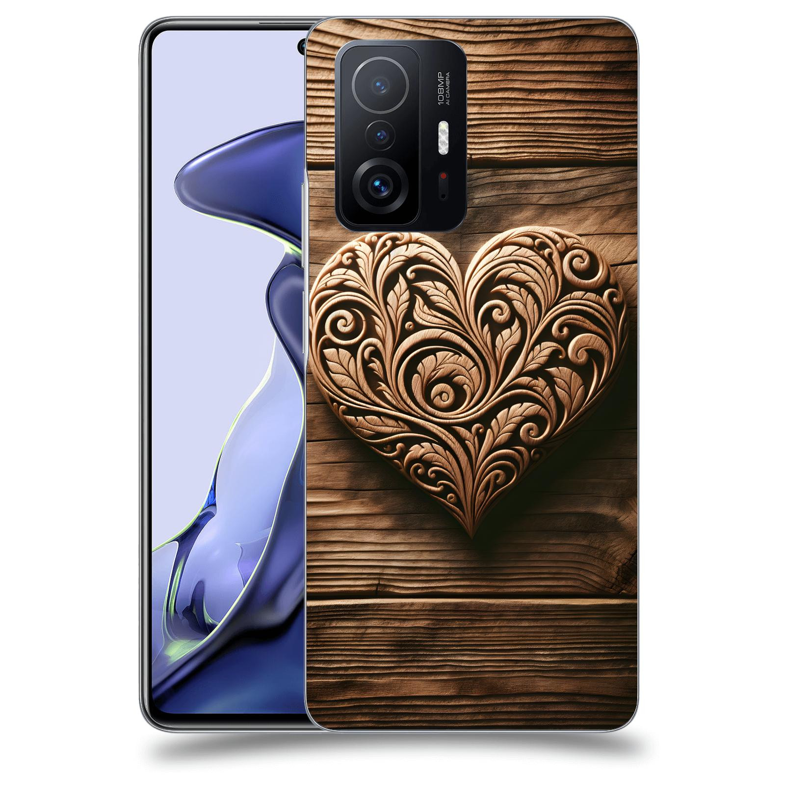 ACOVER Kryt na mobil Xiaomi 11T - Dřevěné srdce