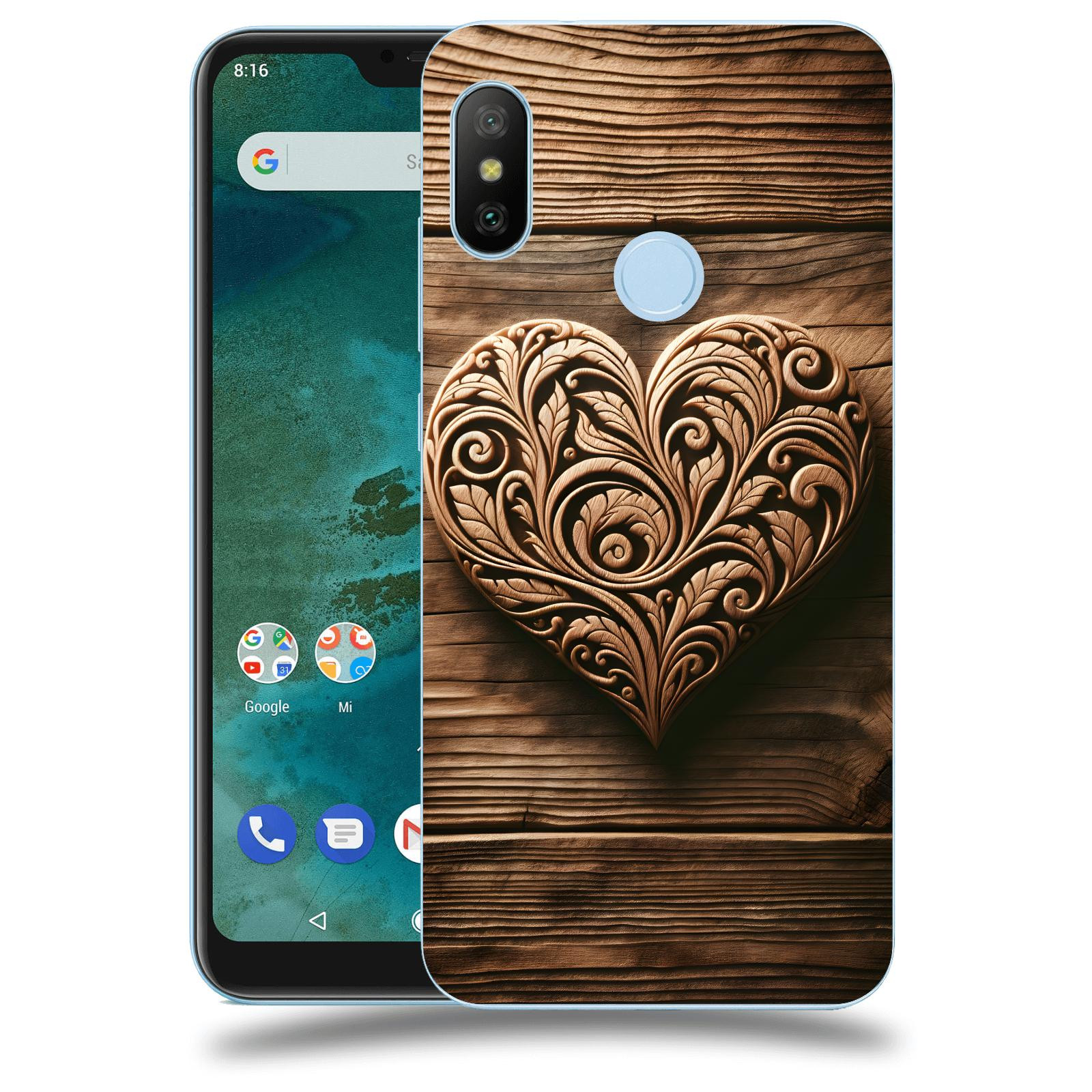 ACOVER Kryt na mobil Xiaomi Mi A2 Lite - Dřevěné srdce