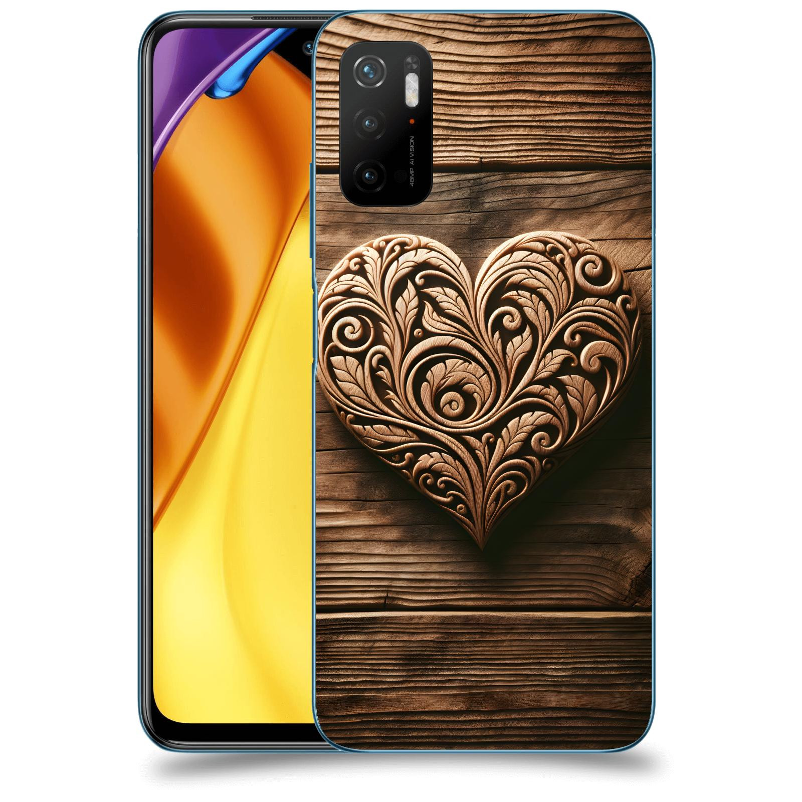 ACOVER Kryt na mobil Xiaomi Poco M3 Pro 5G - Dřevěné srdce