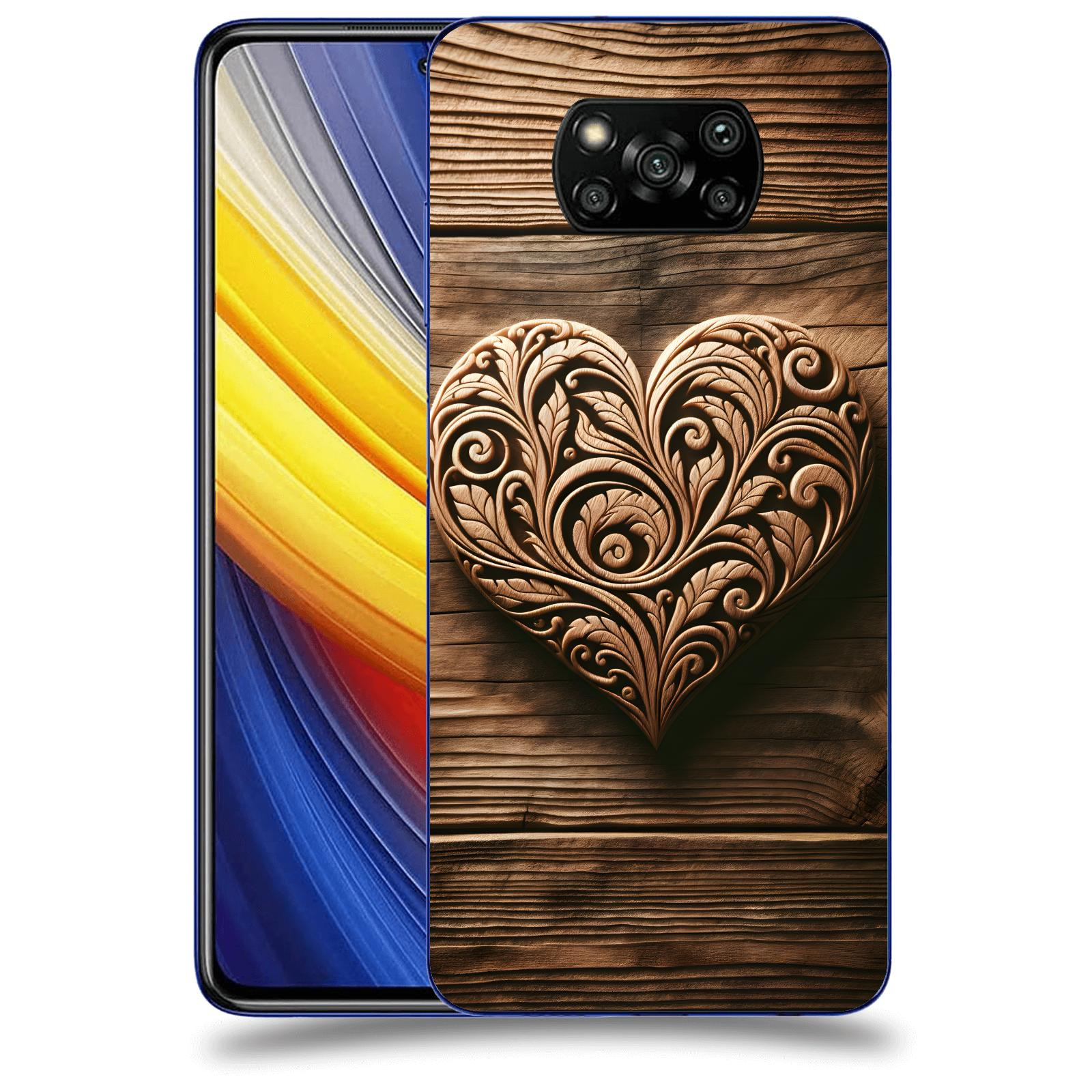 ACOVER Kryt na mobil Xiaomi Poco X3 Pro - Dřevěné srdce