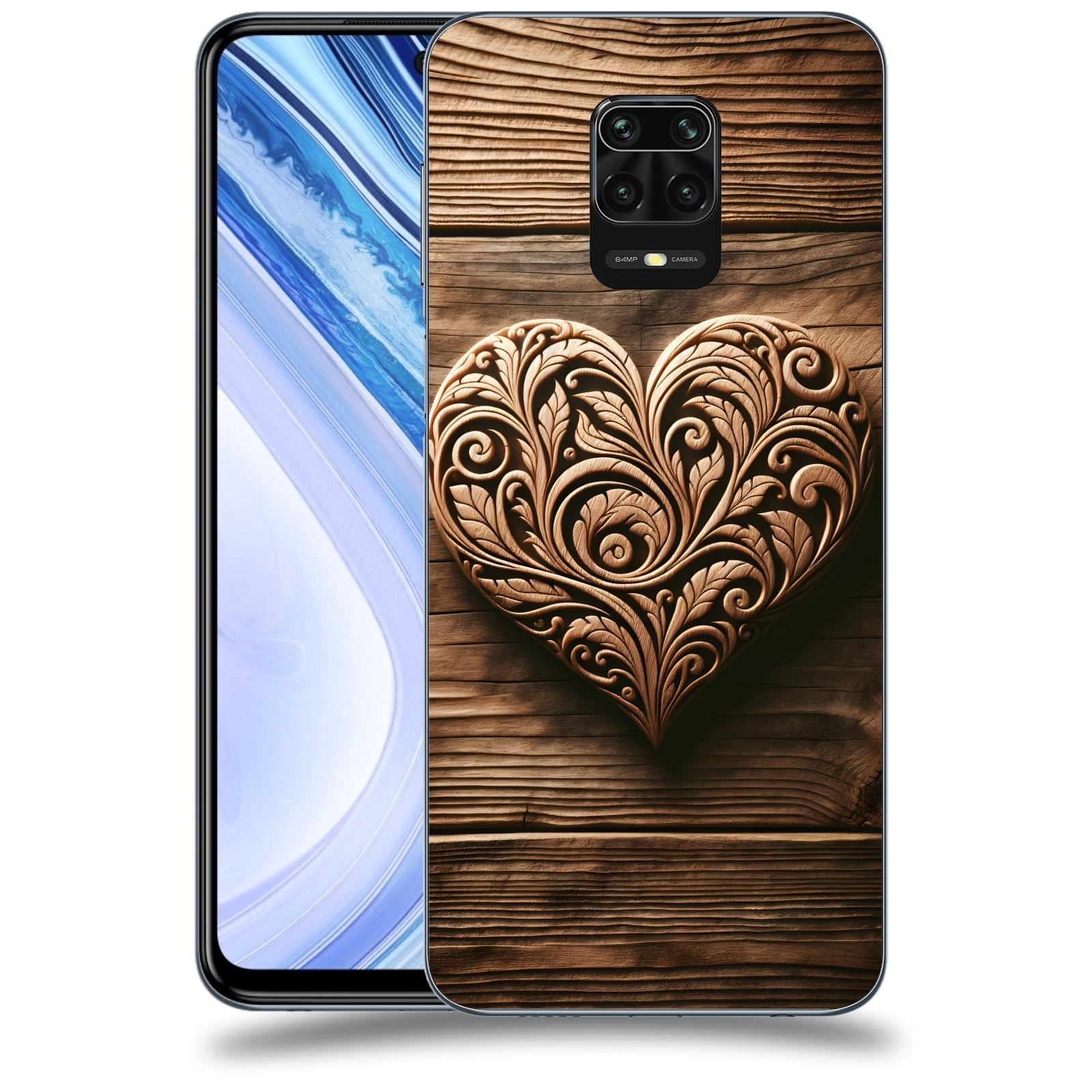 ACOVER Kryt na mobil Xiaomi Redmi Note 9 Pro - Dřevěné srdce