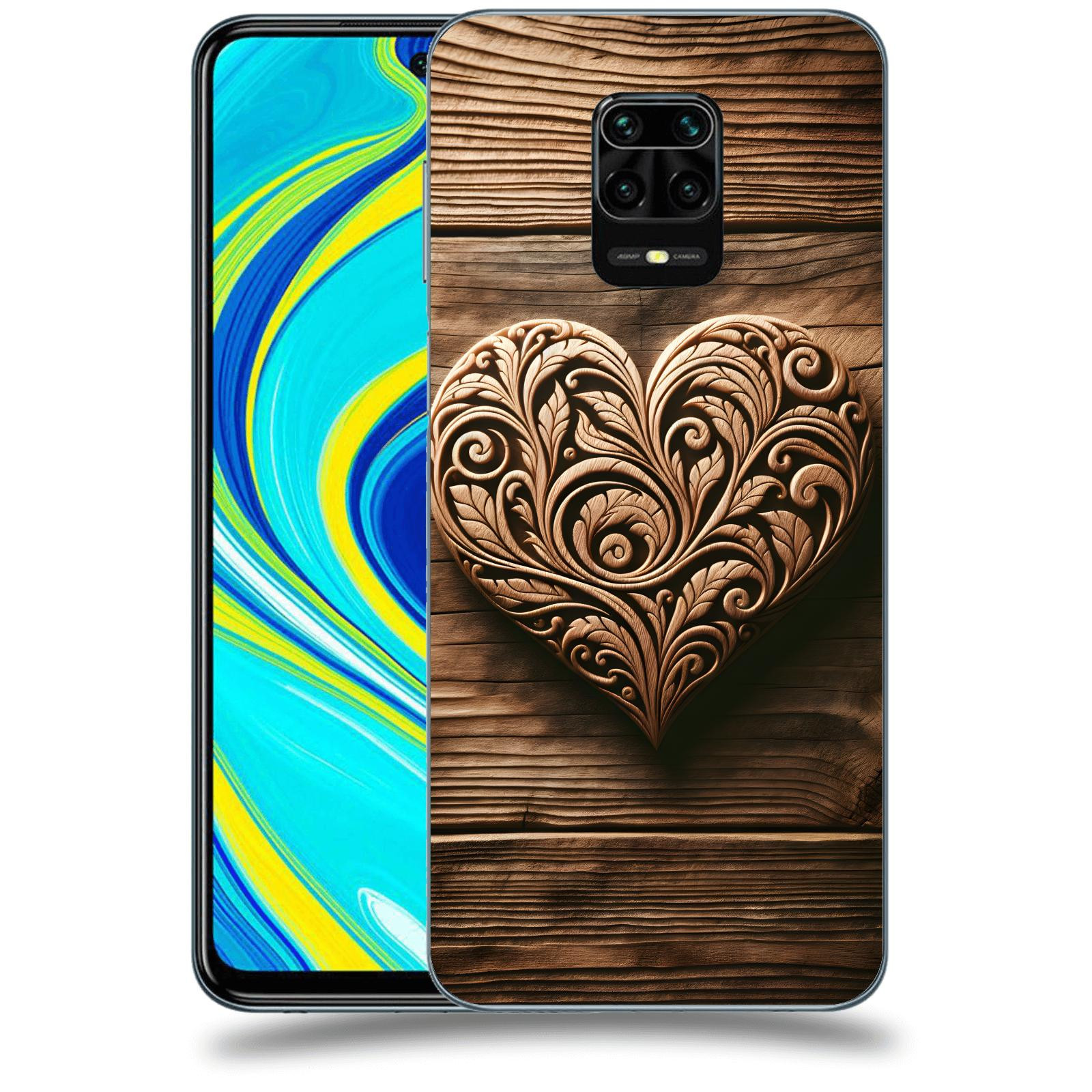 ACOVER Kryt na mobil Xiaomi Redmi Note 9S - Dřevěné srdce