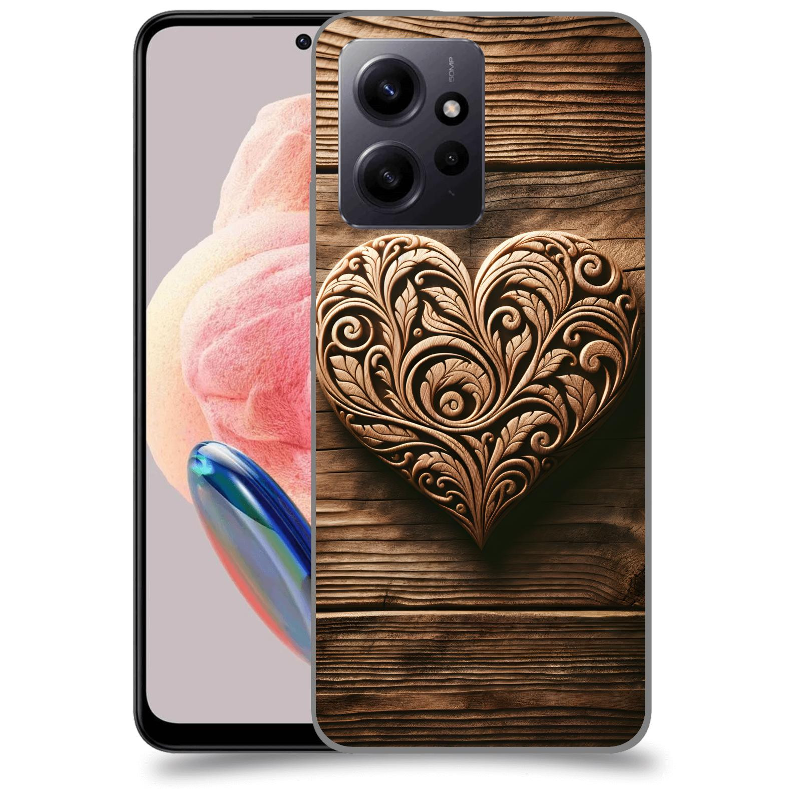 ACOVER Kryt na mobil Xiaomi Redmi Note 12 4G - Dřevěné srdce